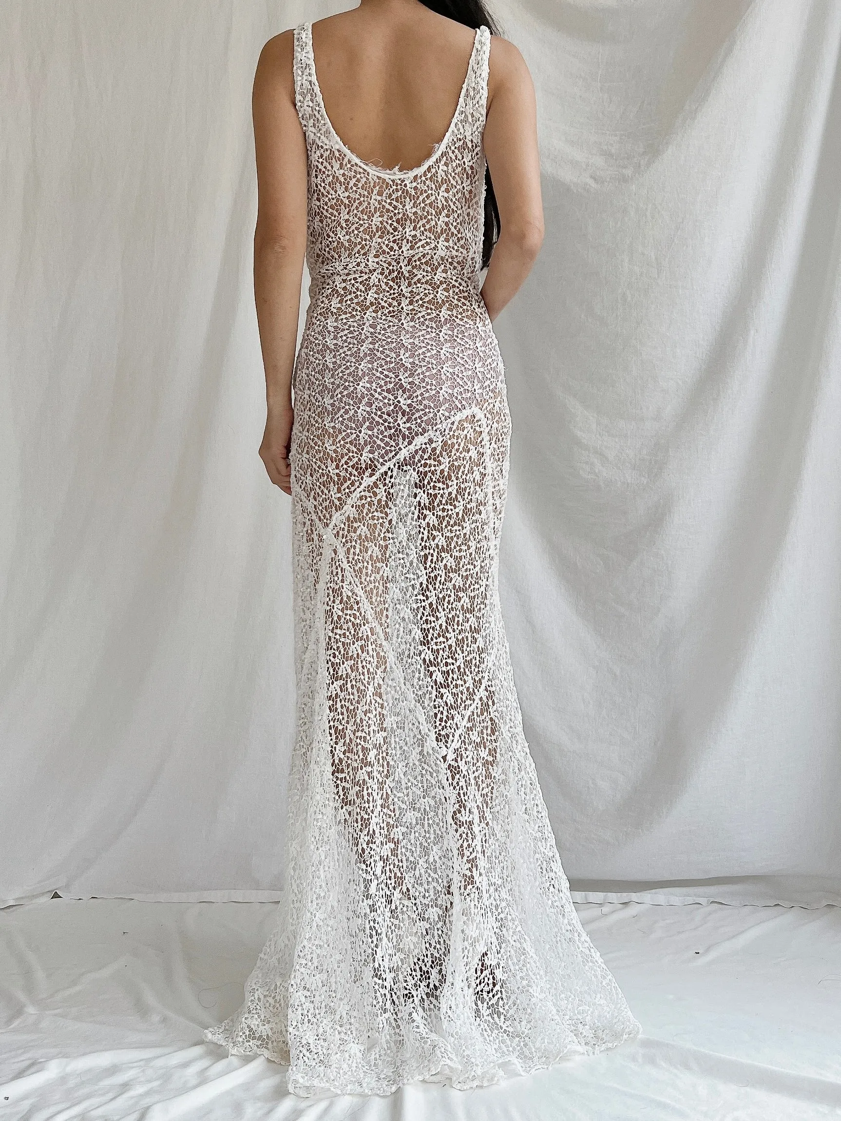 1930s White Crochet Gown - XS