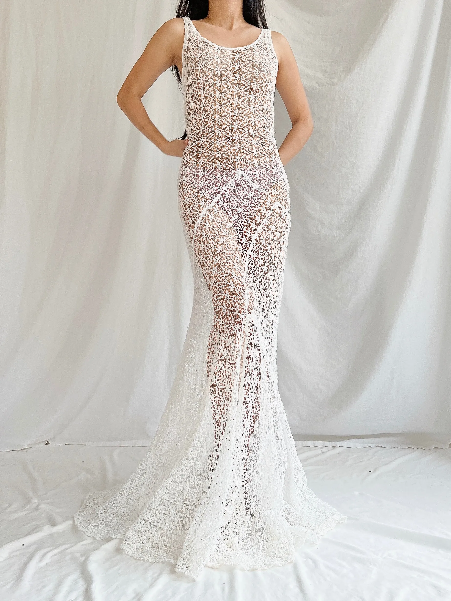 1930s White Crochet Gown - XS