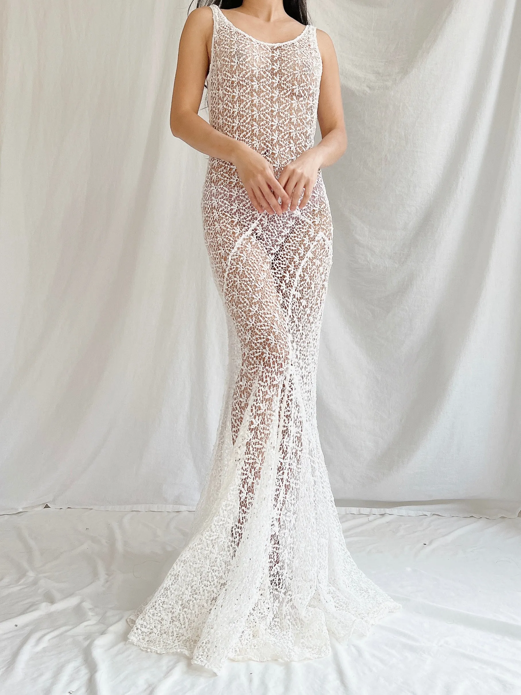 1930s White Crochet Gown - XS
