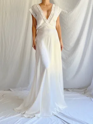 1930s White Satin Slip Dress - M