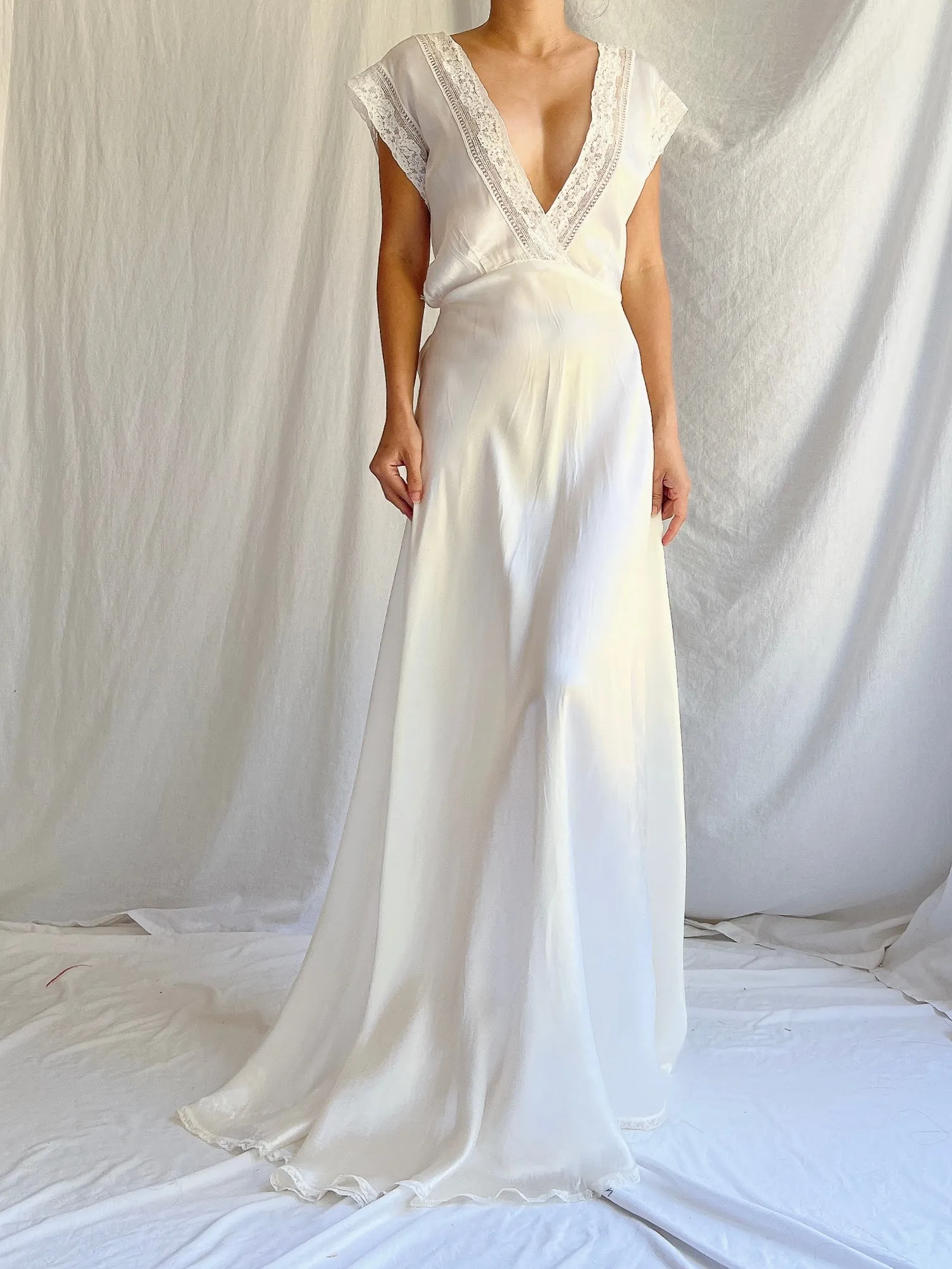 1930s White Satin Slip Dress - M