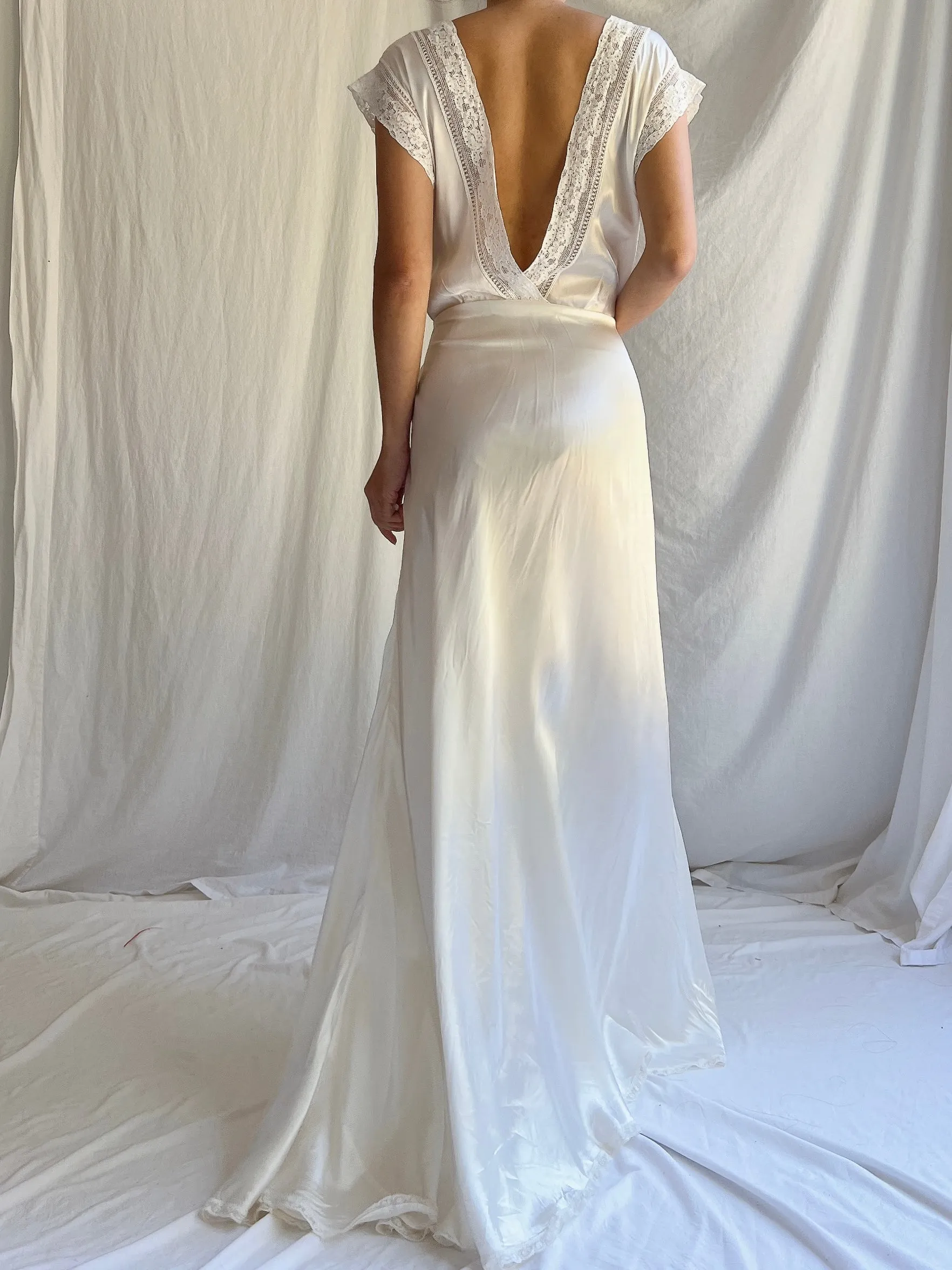 1930s White Satin Slip Dress - M