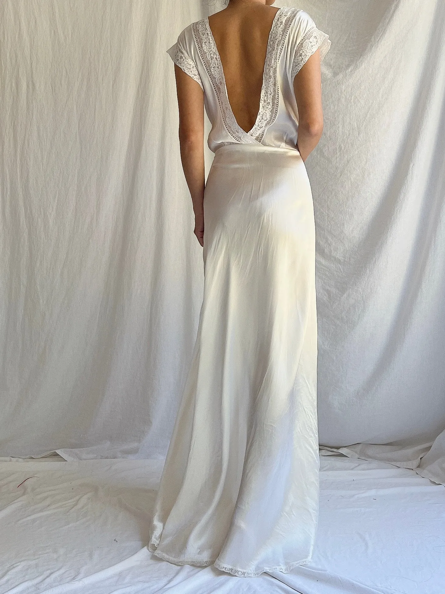 1930s White Satin Slip Dress - M