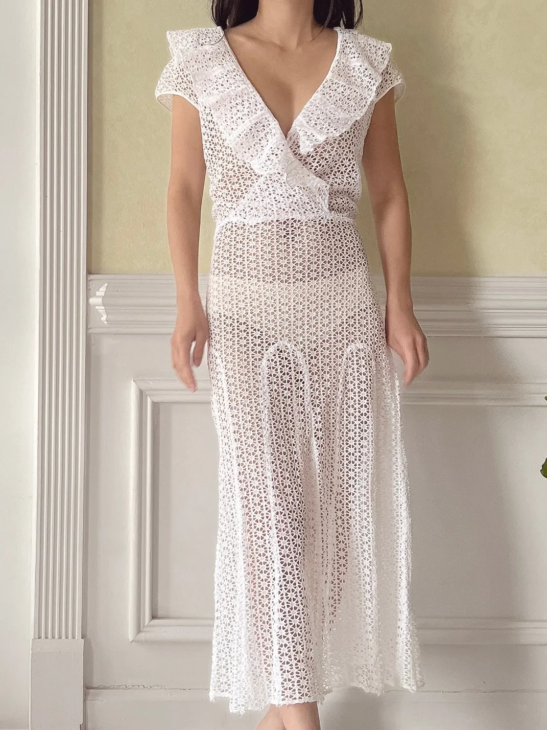 1940s Cotton Eyelet Dress - S