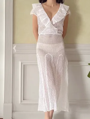 1940s Cotton Eyelet Dress - S