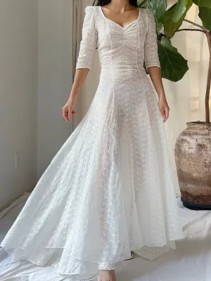 1940s Embroidered Organdy Dress - XXS