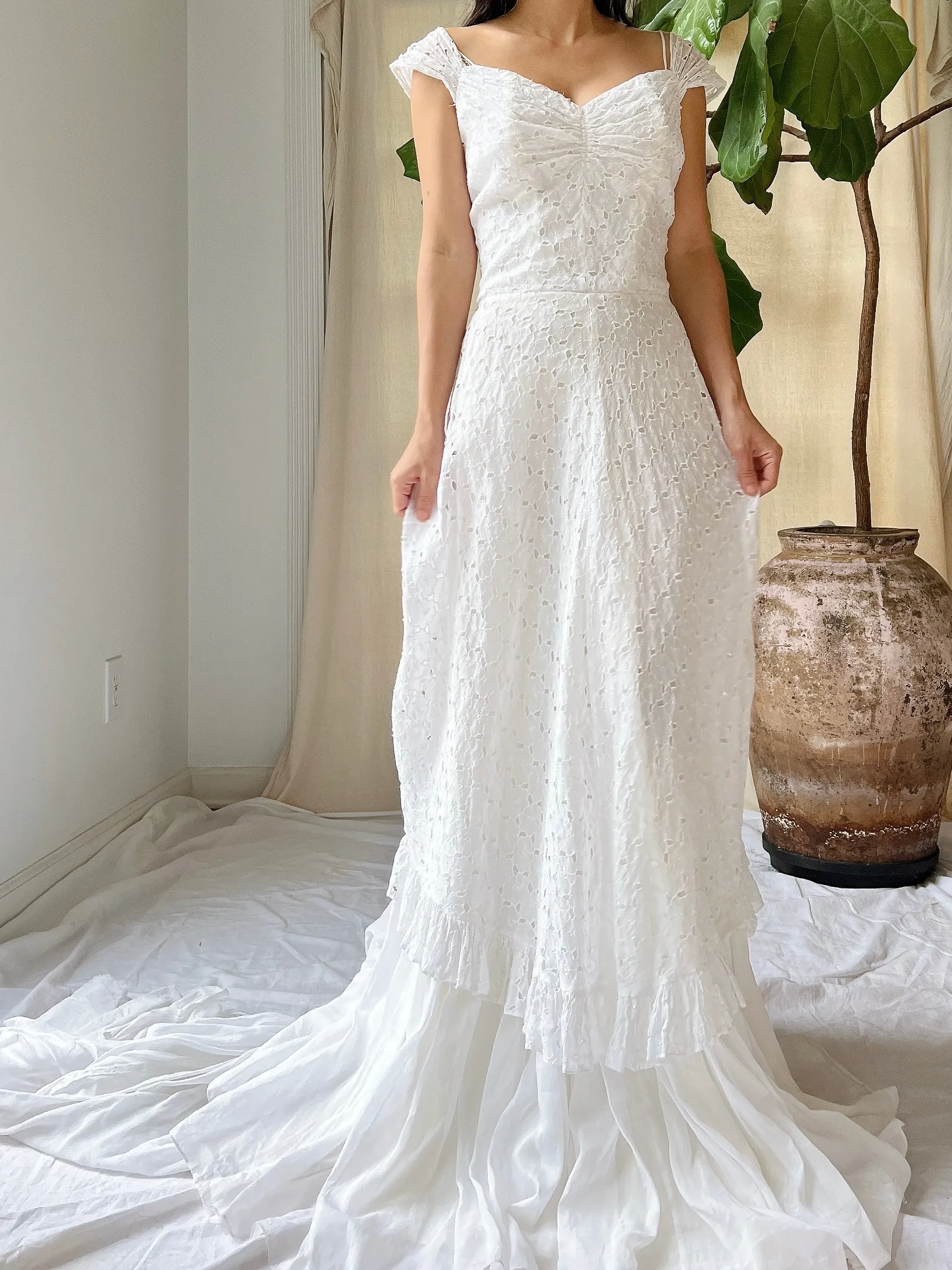 1950s Eyelet Organdy Dress - XS
