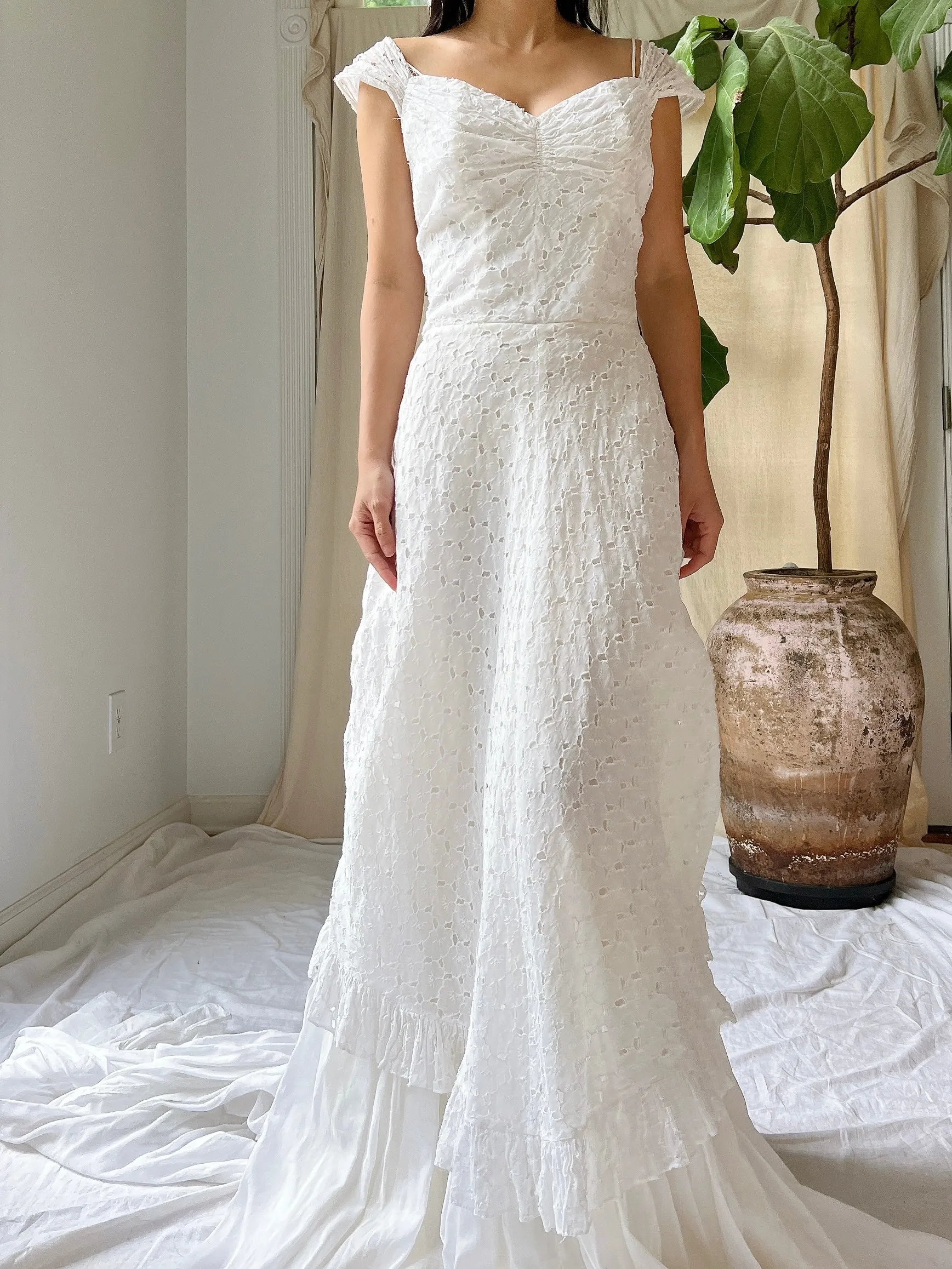 1950s Eyelet Organdy Dress - XS