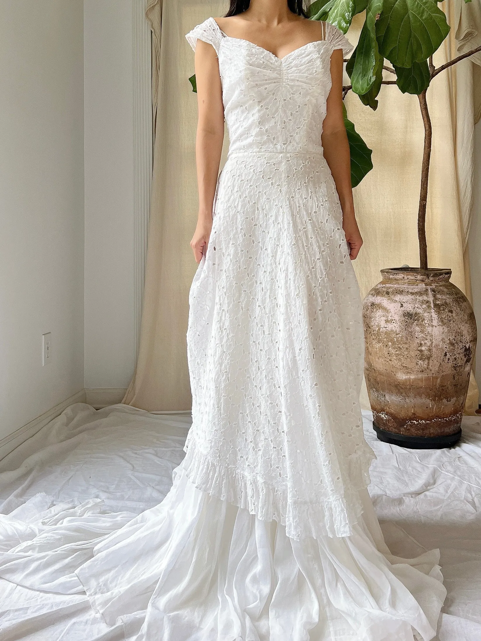 1950s Eyelet Organdy Dress - XS
