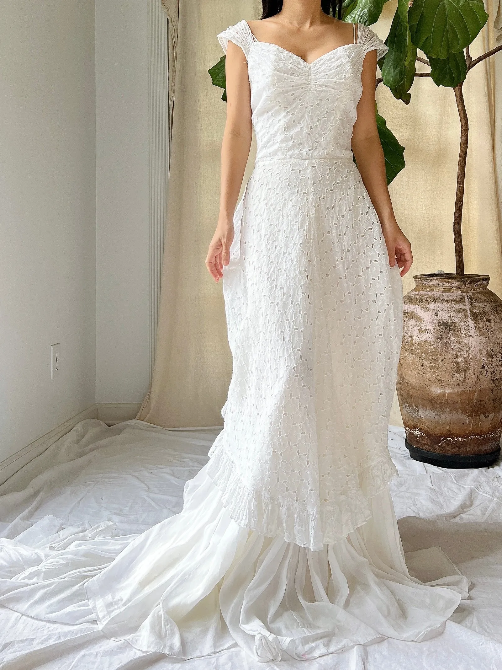 1950s Eyelet Organdy Dress - XS