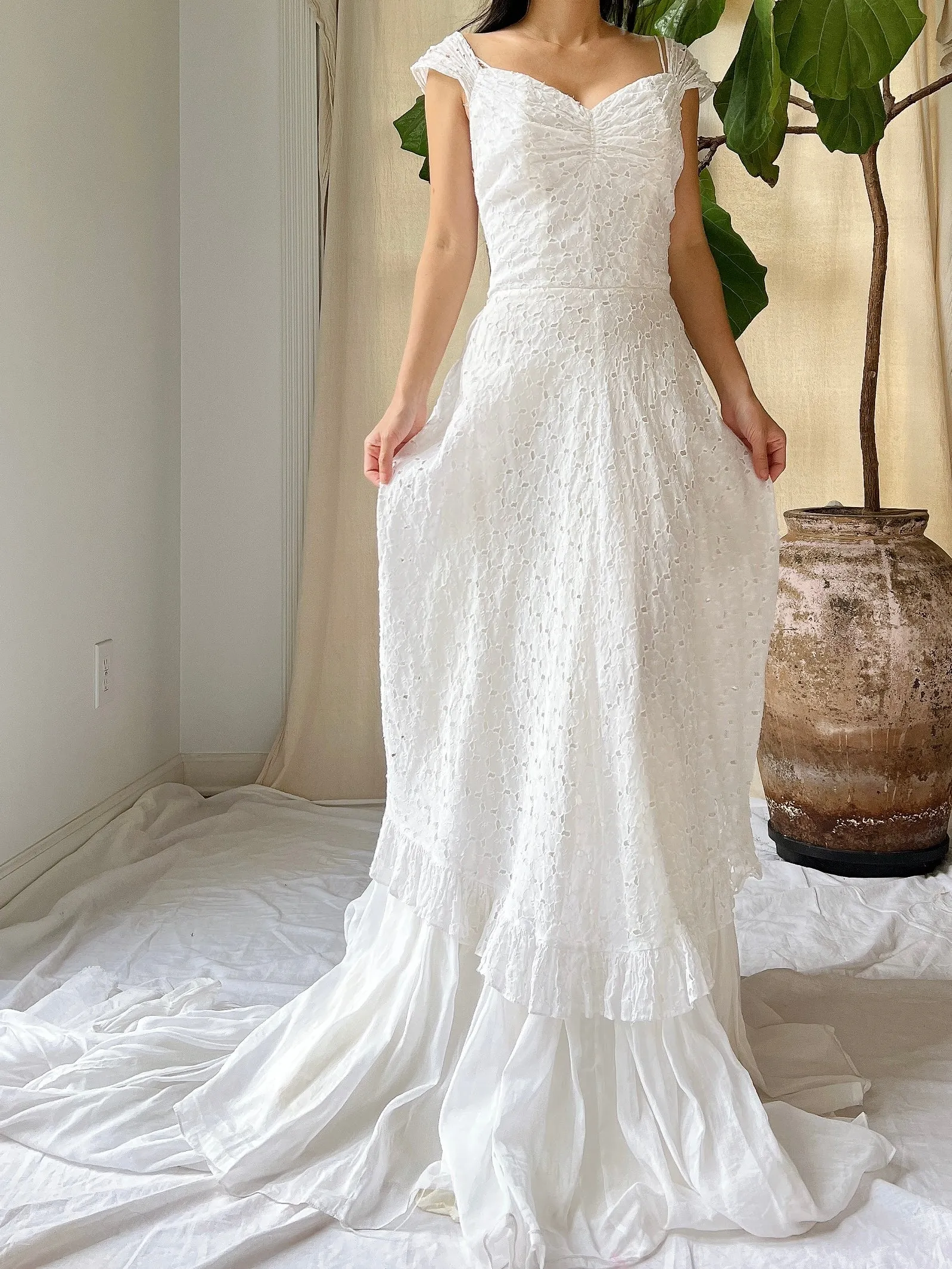 1950s Eyelet Organdy Dress - XS