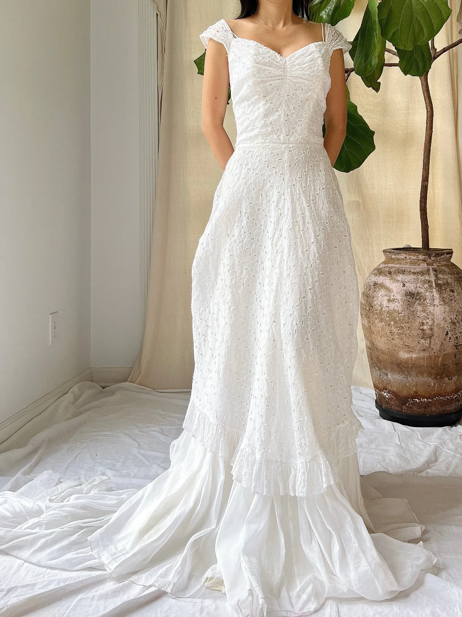 1950s Eyelet Organdy Dress - XS