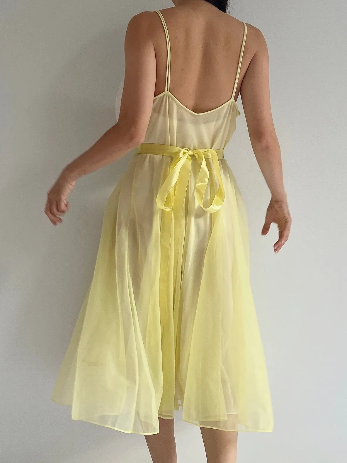 1950s Ombre Chartreuse Ombré Ruffle Slip Dress - S