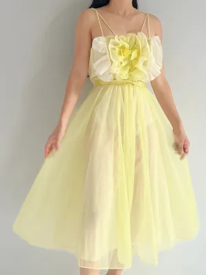 1950s Ombre Chartreuse Ombré Ruffle Slip Dress - S