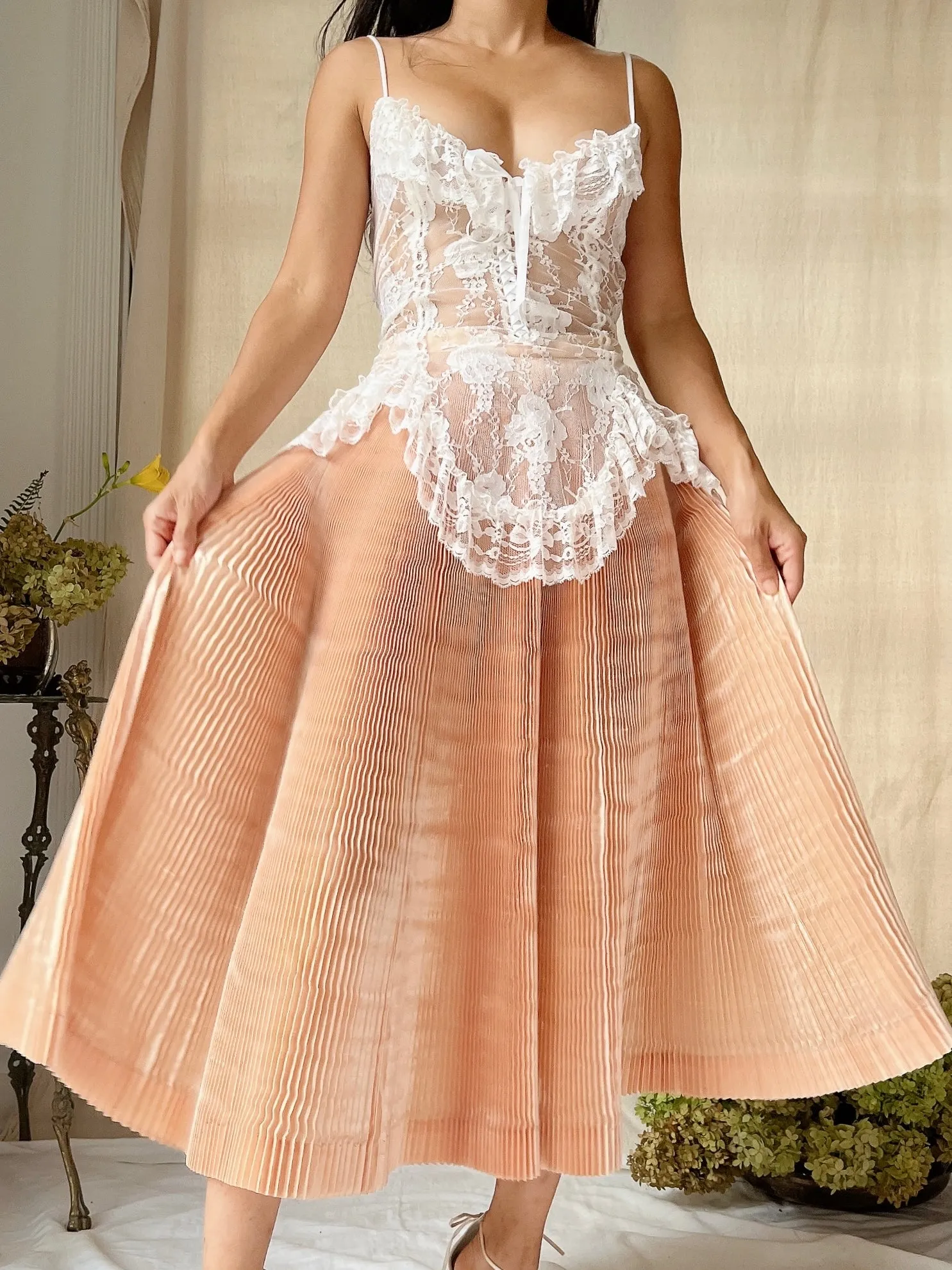 1950s Silk Pleated Skirt - XS