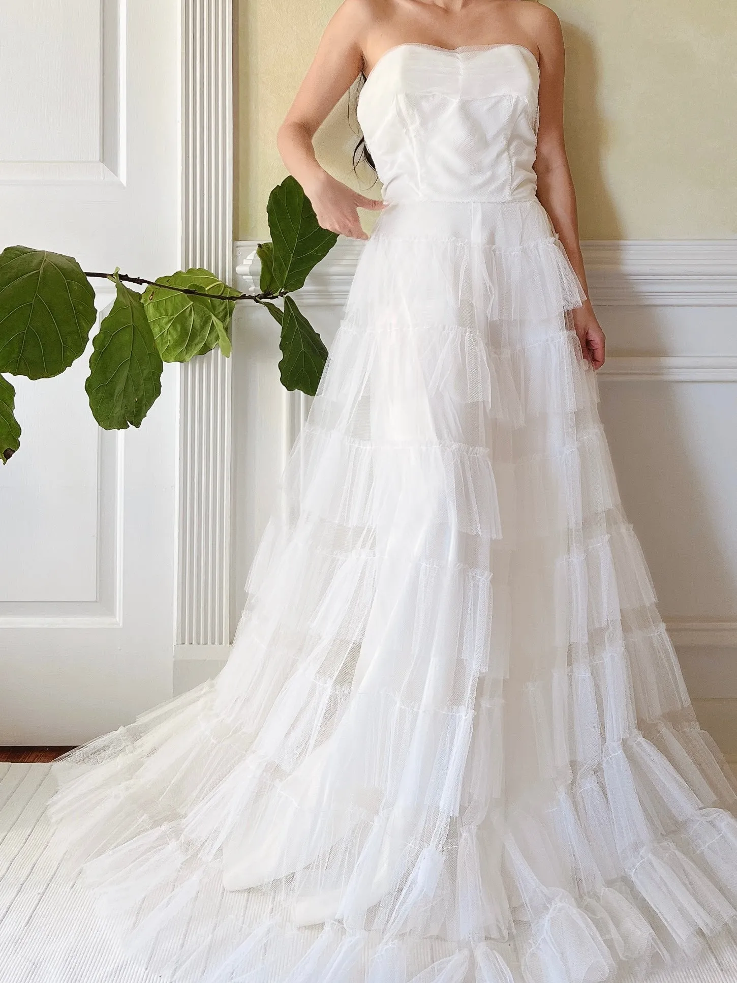 1950s Tulle Strapless Gown  - S