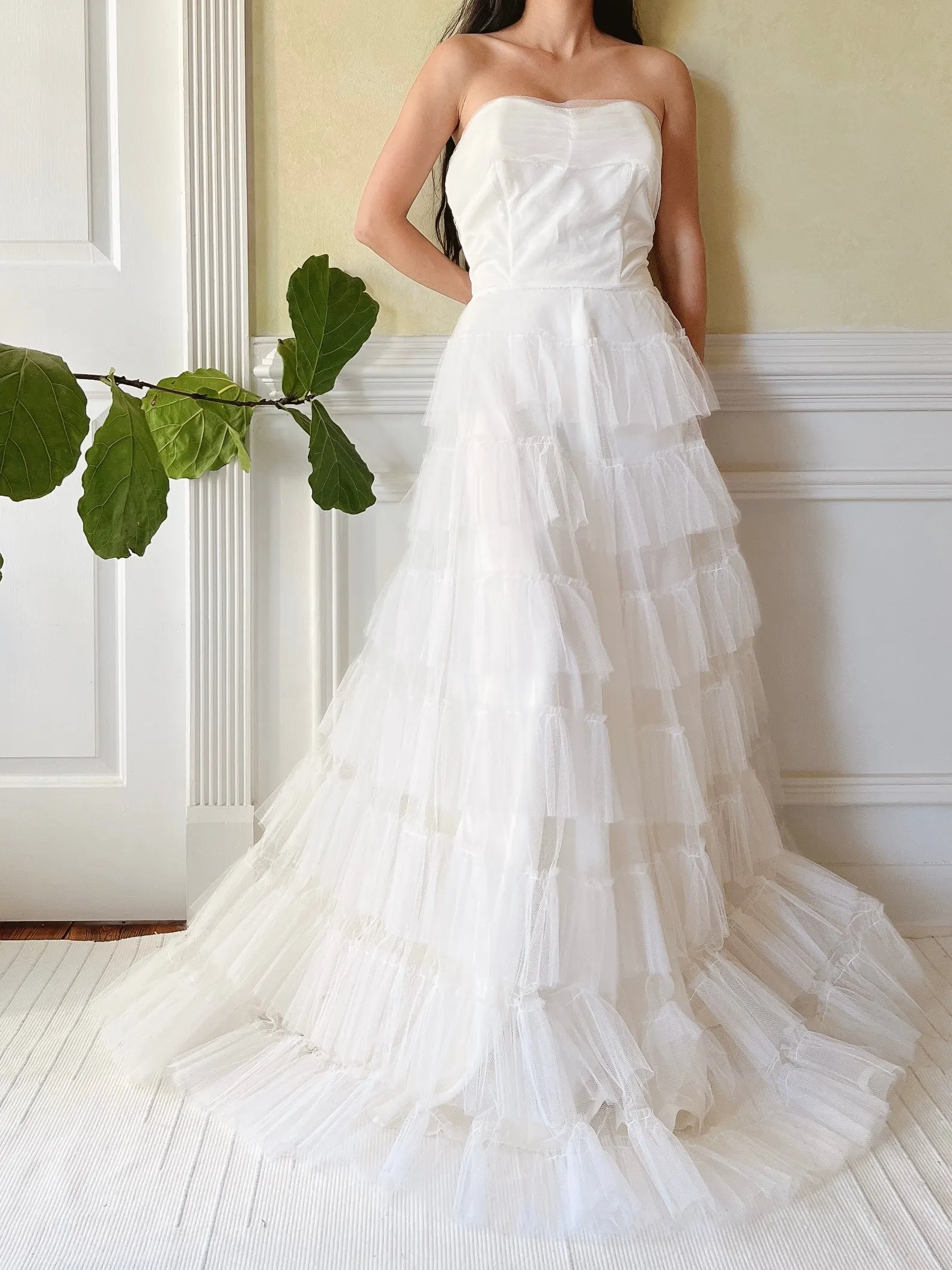 1950s Tulle Strapless Gown  - S