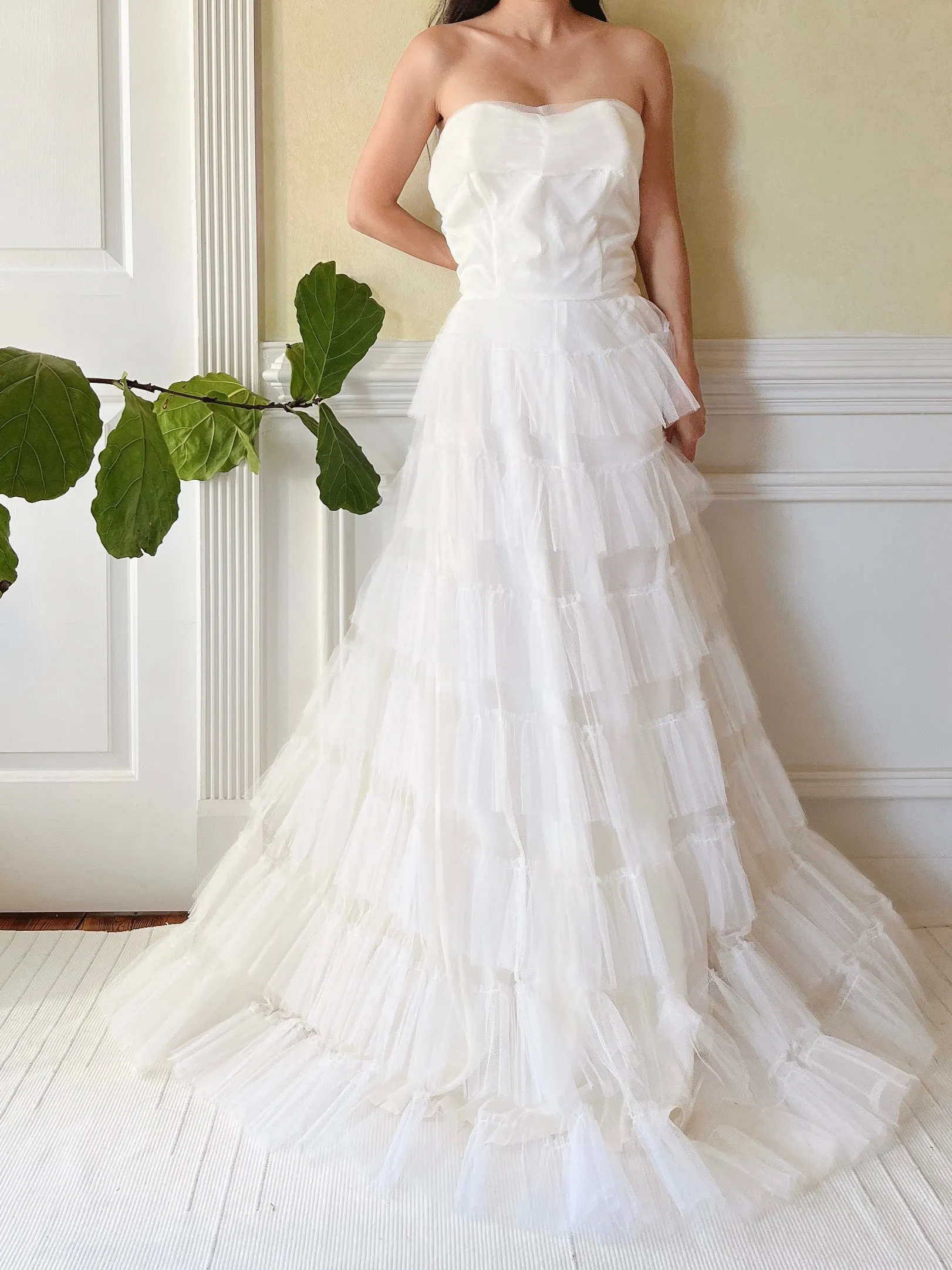 1950s Tulle Strapless Gown  - S