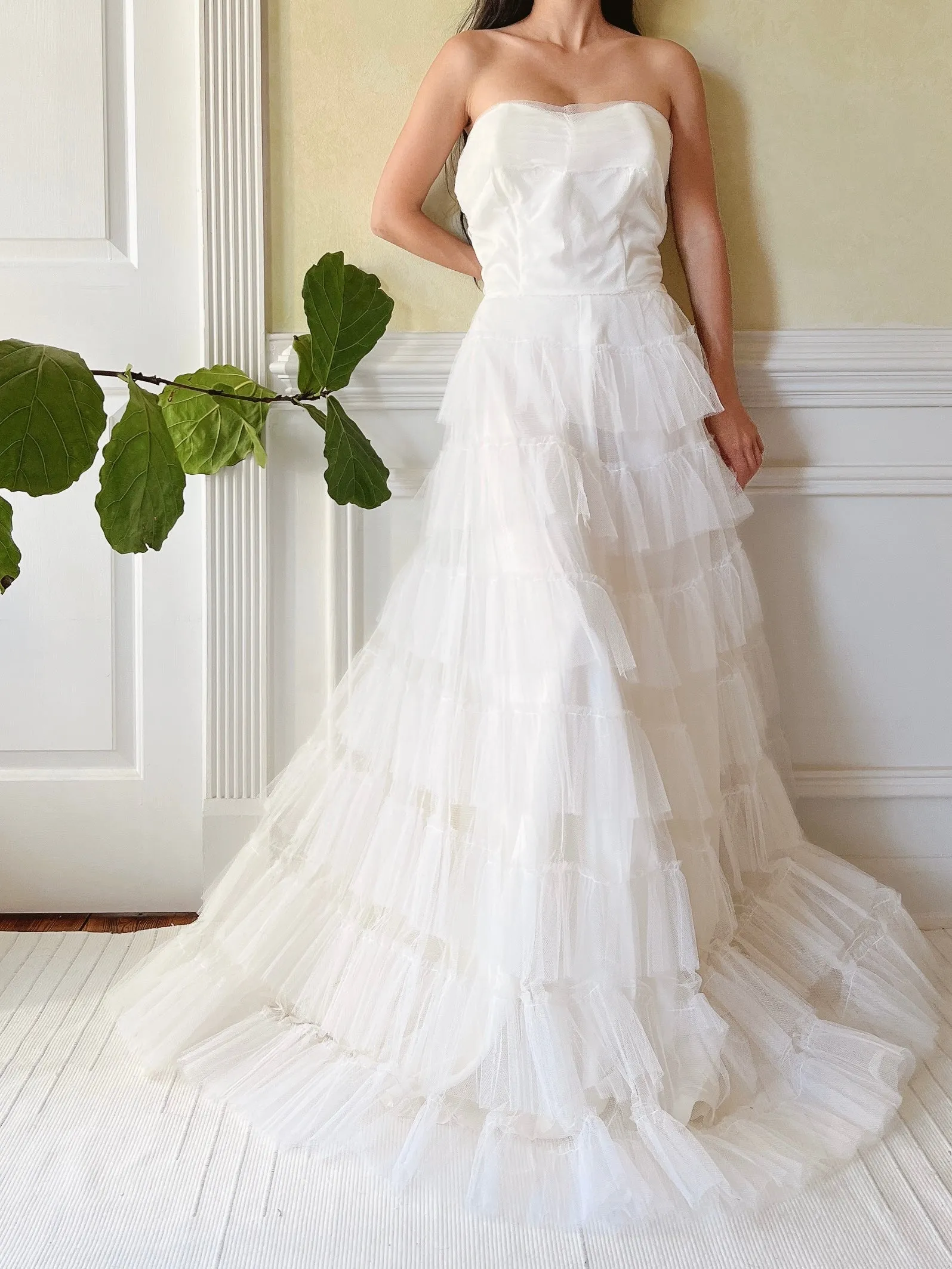1950s Tulle Strapless Gown  - S