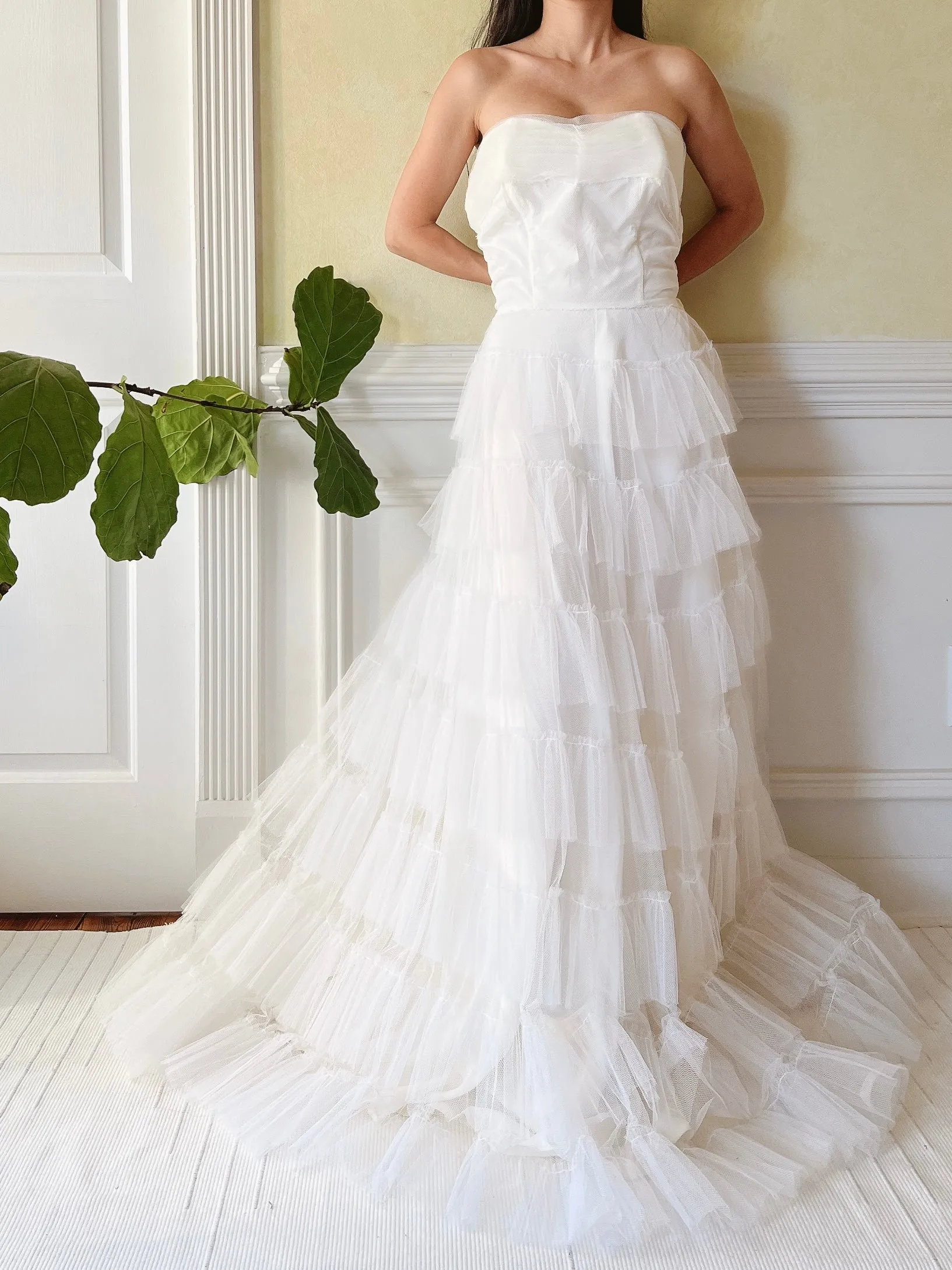 1950s Tulle Strapless Gown  - S