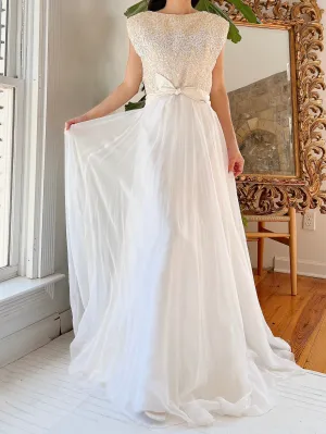 1960s Beaded Chiffon Dress - M