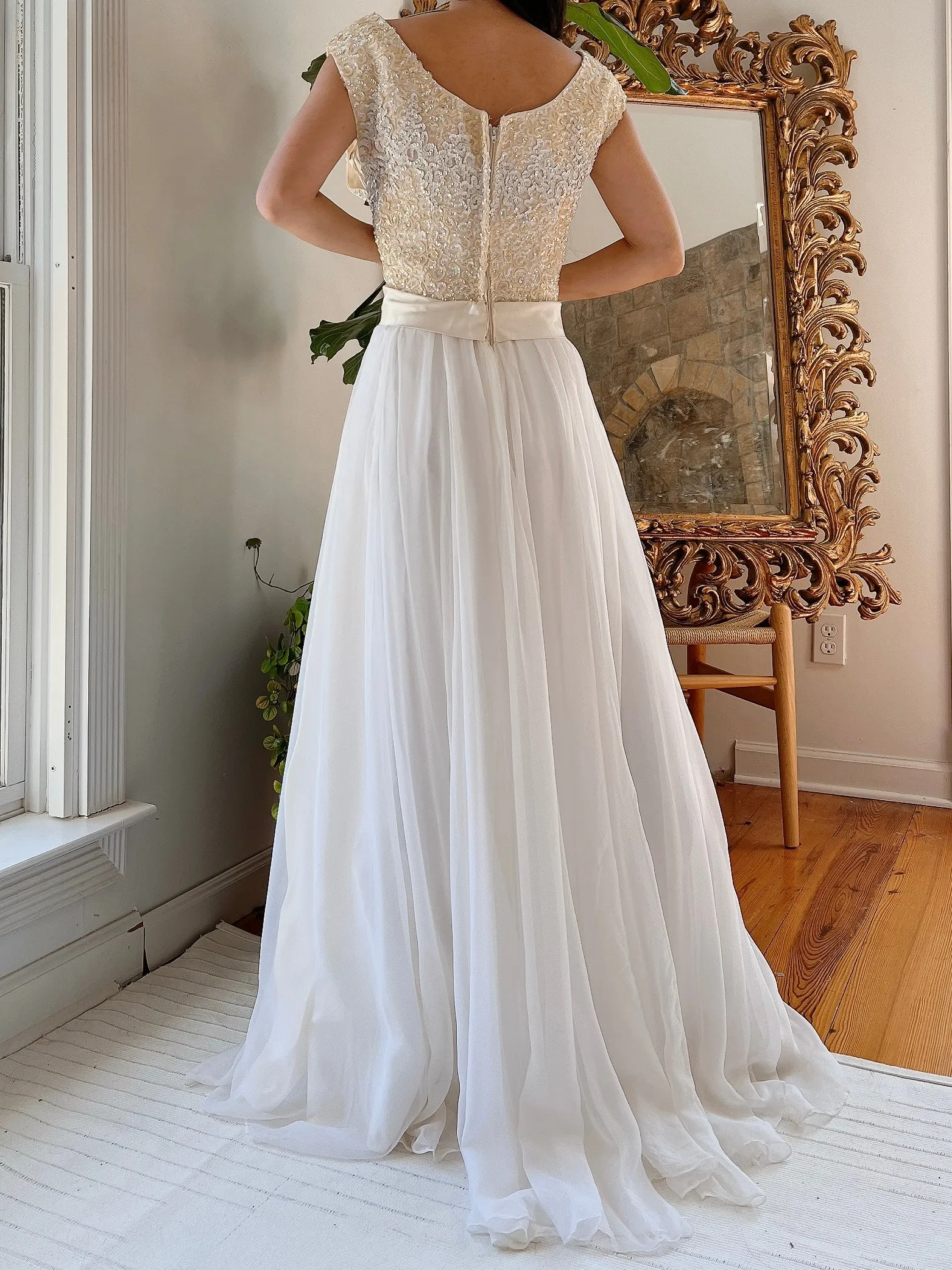 1960s Beaded Chiffon Dress - M