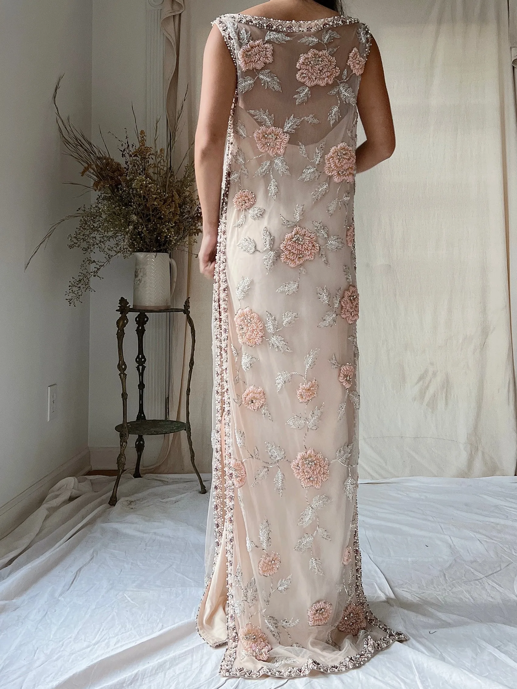 1960s Hand Beaded Tulle Dress - S/M