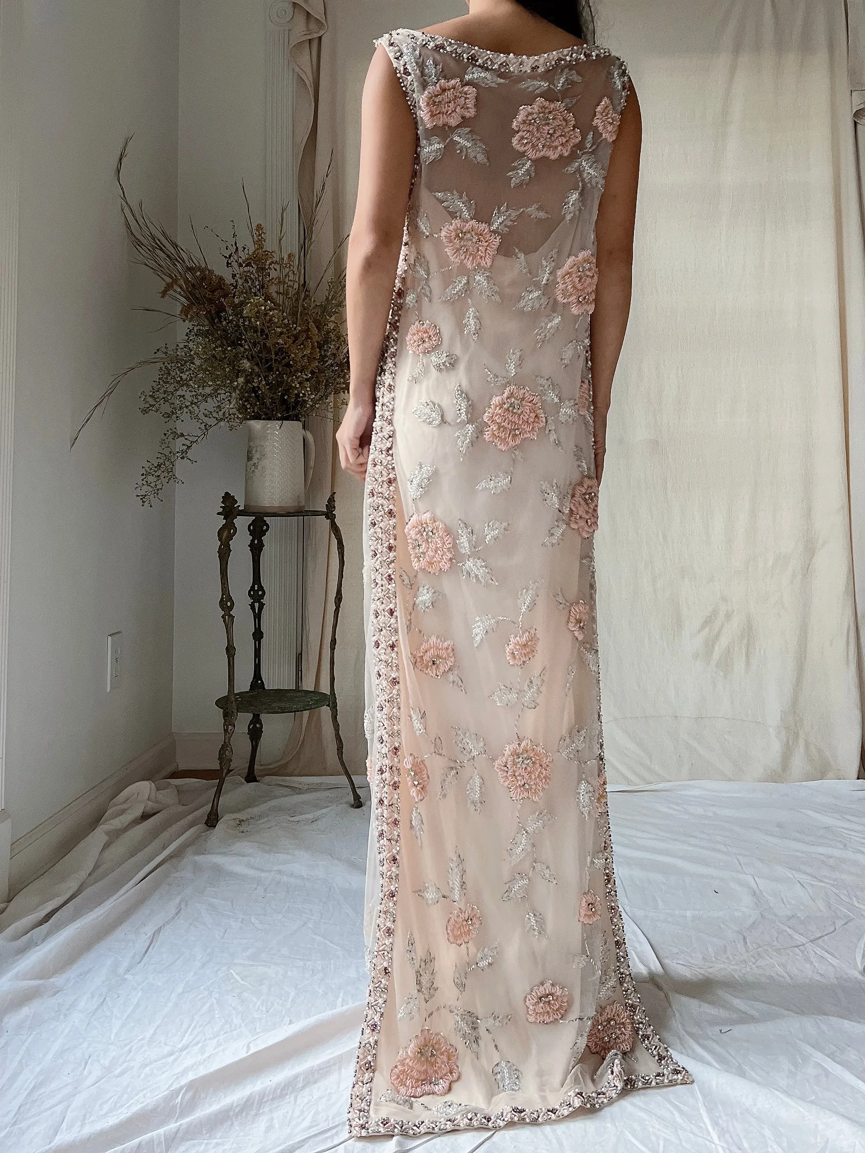 1960s Hand Beaded Tulle Dress - S/M