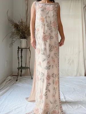 1960s Hand Beaded Tulle Dress - S/M
