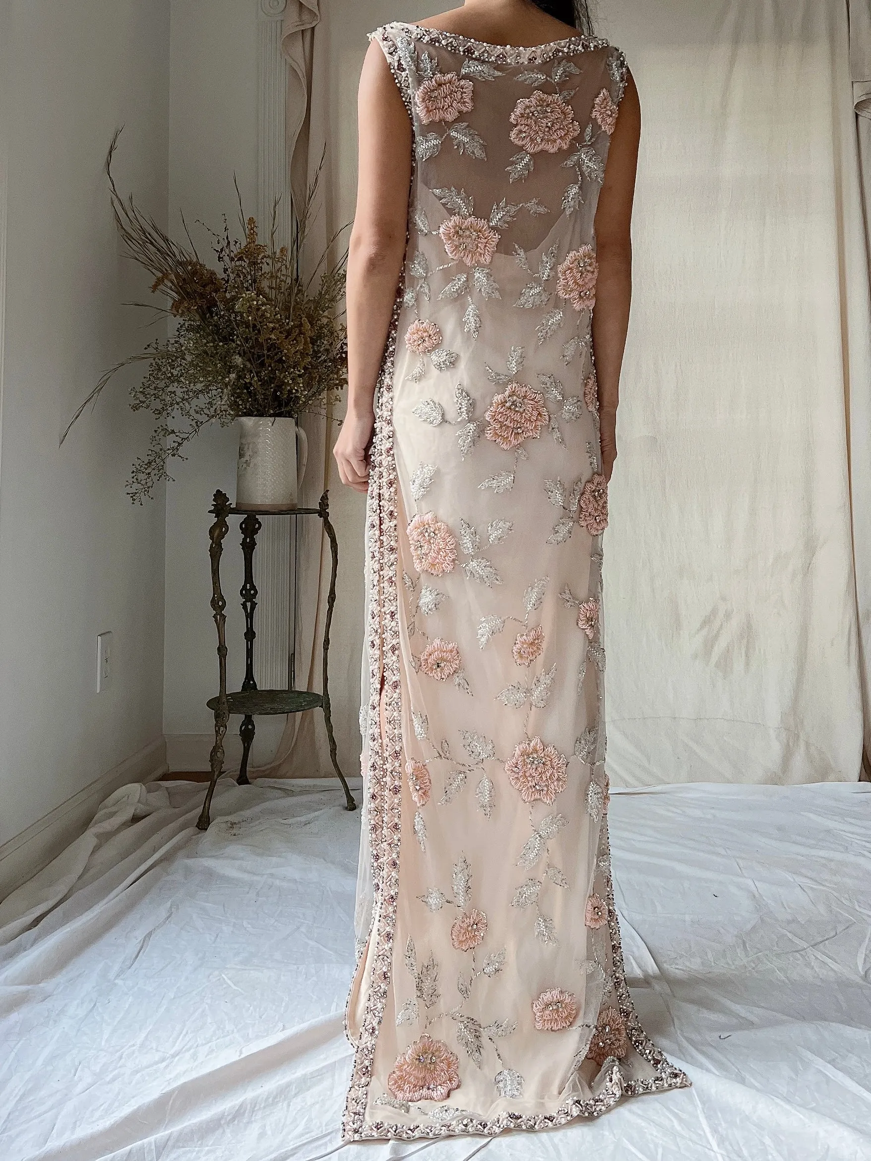 1960s Hand Beaded Tulle Dress - S/M