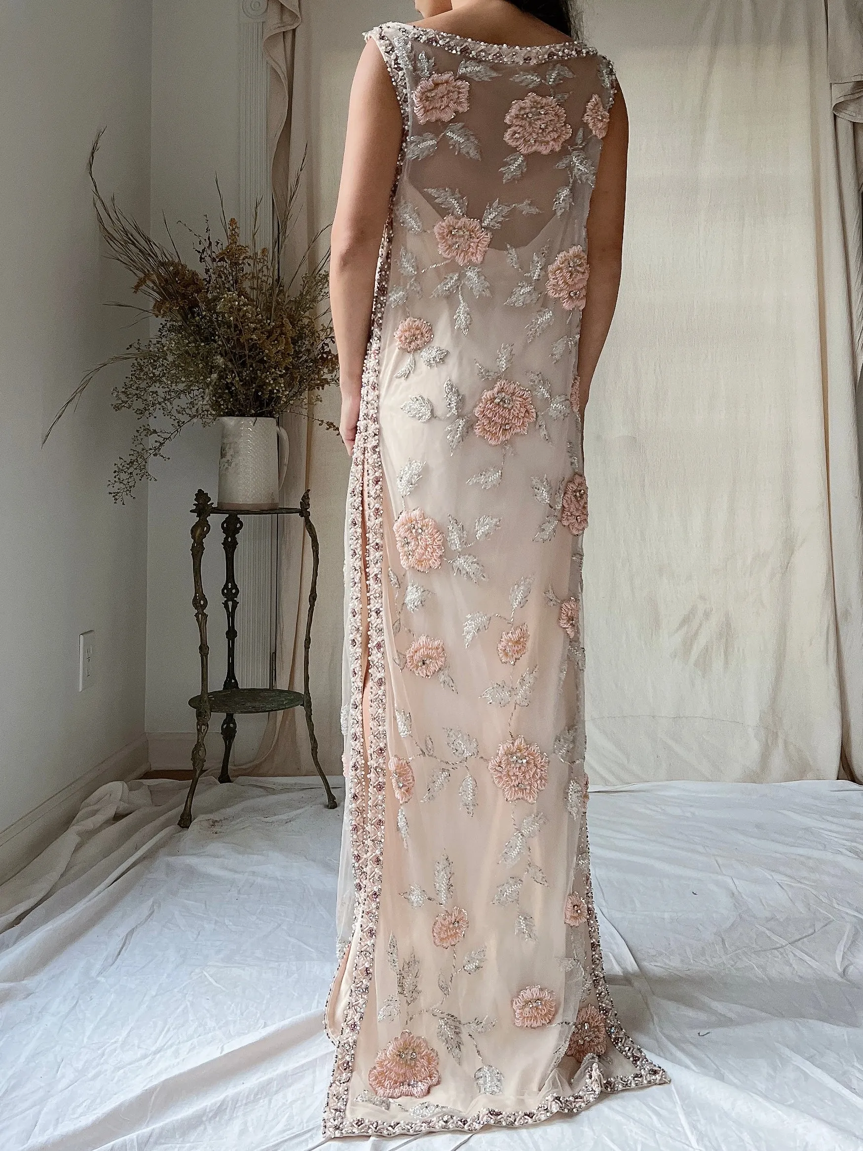 1960s Hand Beaded Tulle Dress - S/M