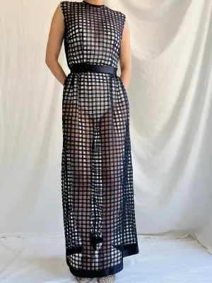 1960s Navy Blue Silk Woven Dress - S/M