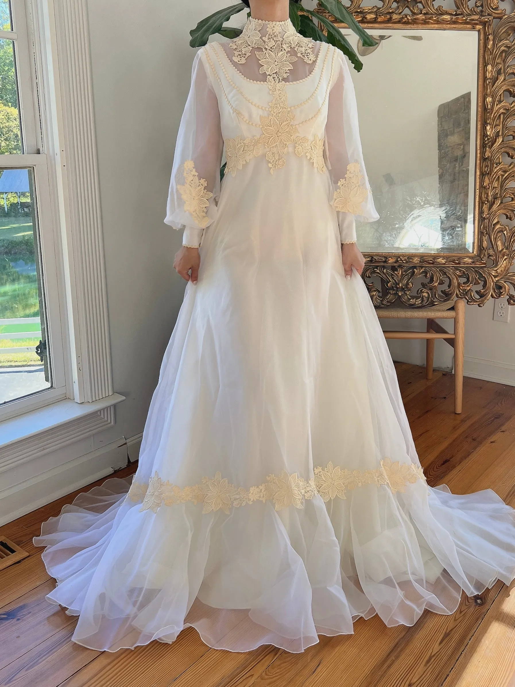 1960s Nylon Chiffon Embroidered Net Dress - S/M