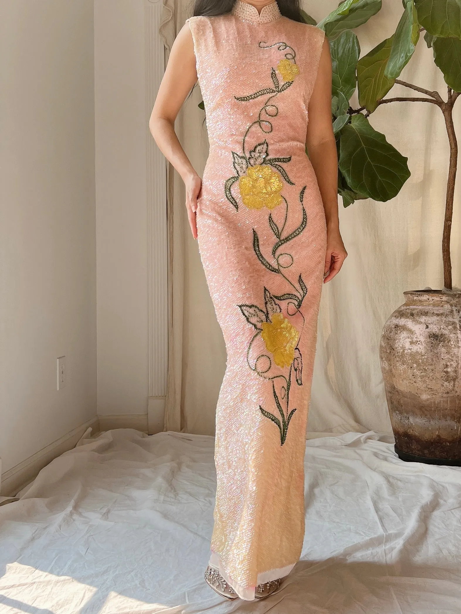 1960s Peach Ombre Sequins Dress - M
