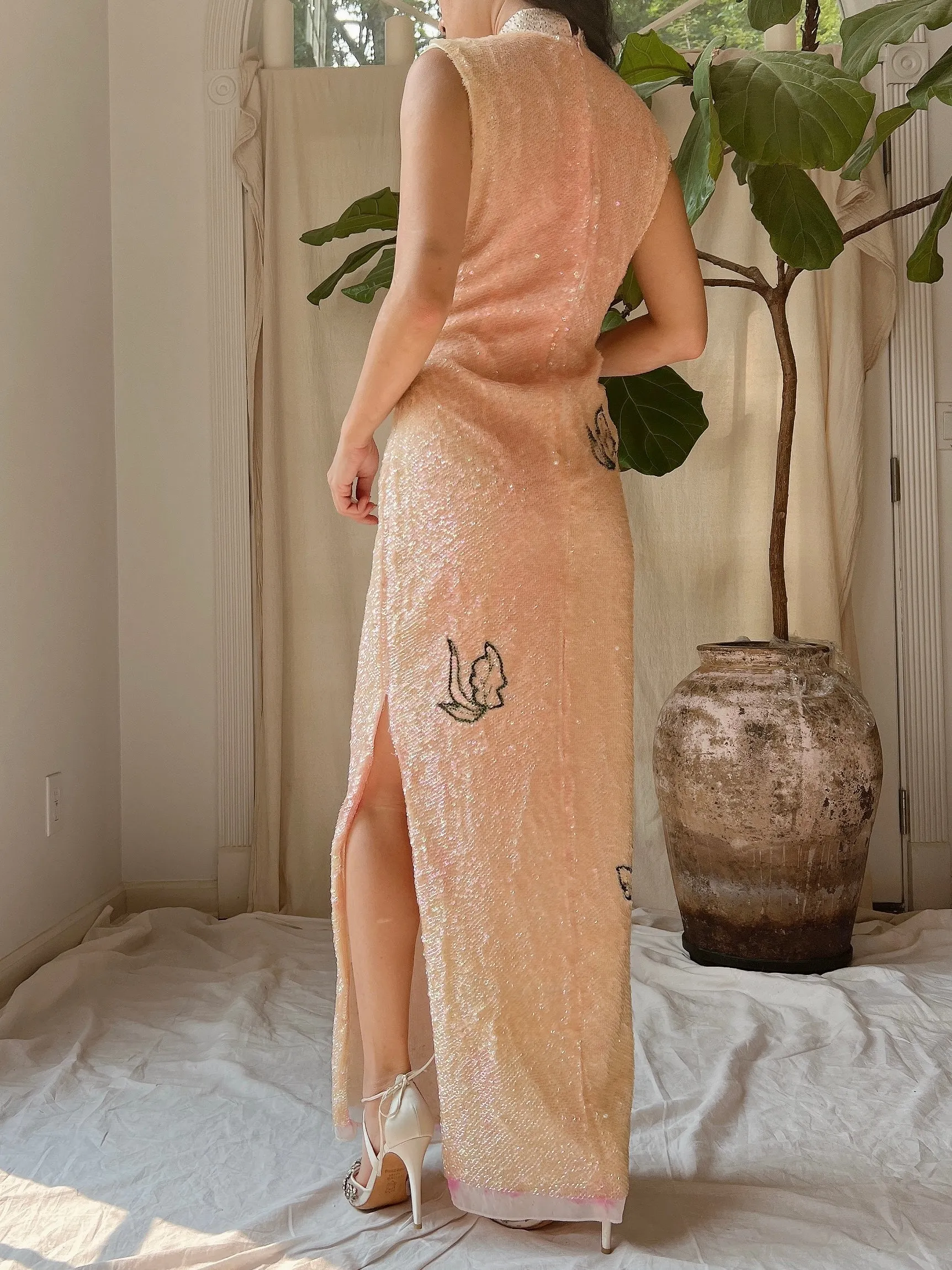 1960s Peach Ombre Sequins Dress - M