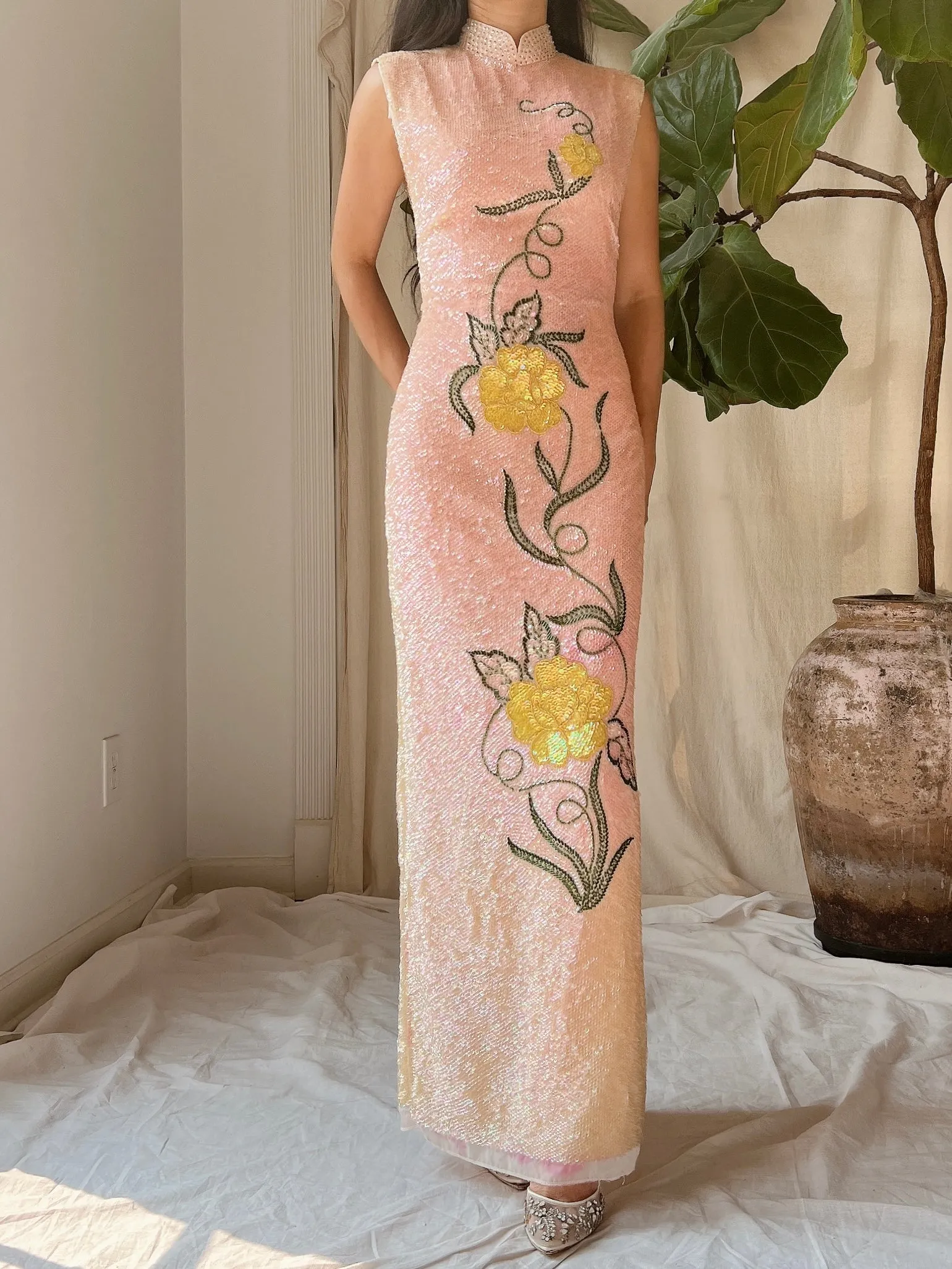 1960s Peach Ombre Sequins Dress - M