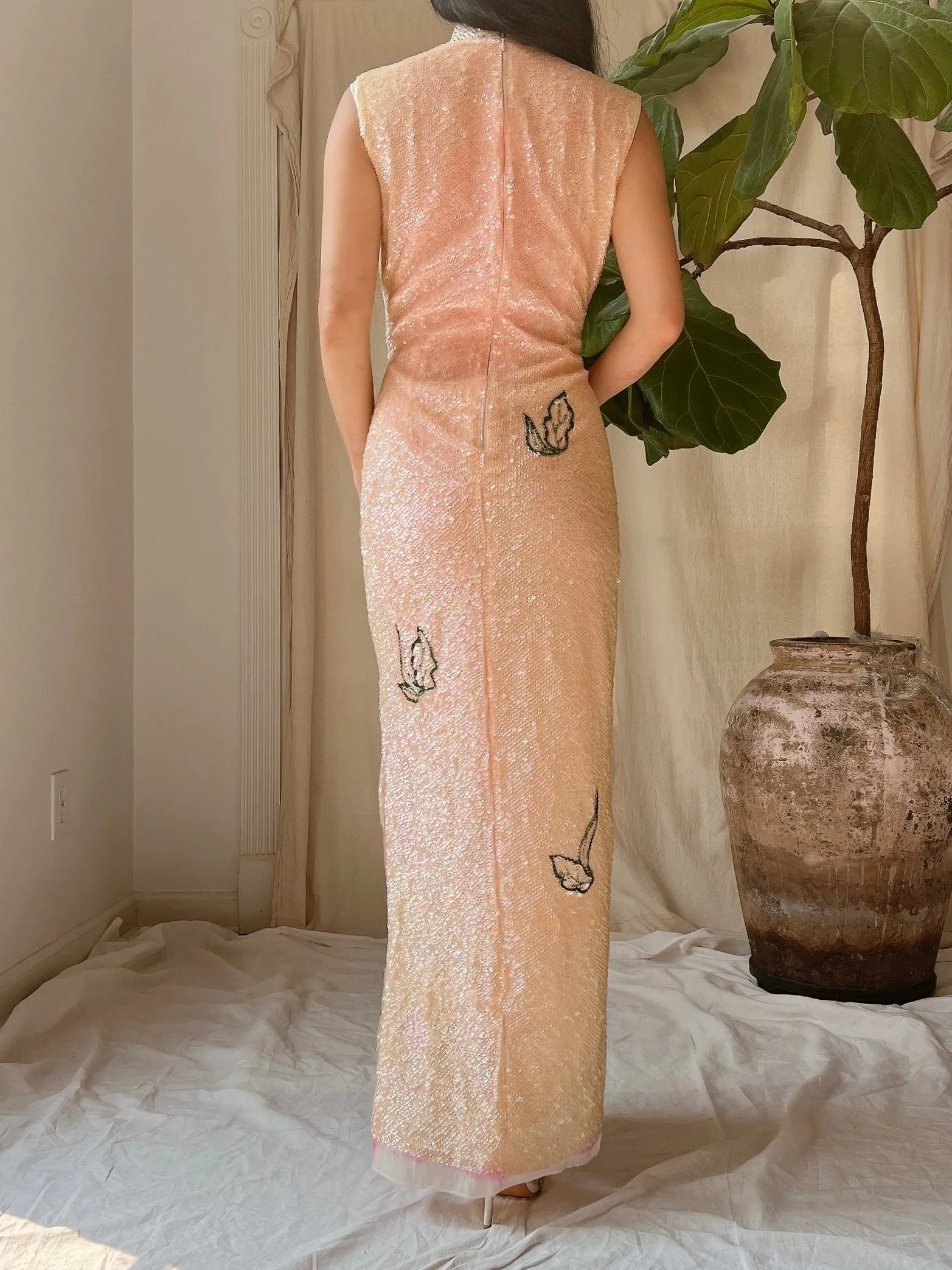 1960s Peach Ombre Sequins Dress - M