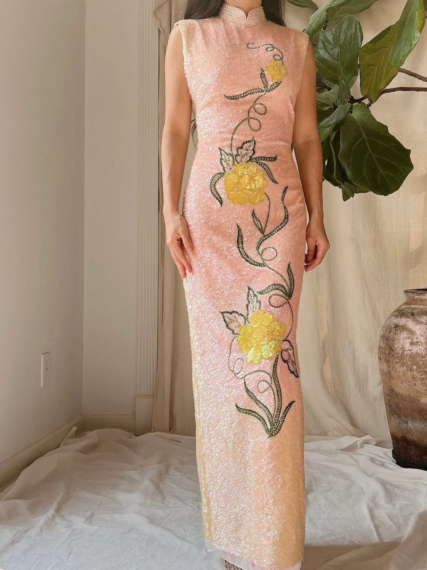 1960s Peach Ombre Sequins Dress - M