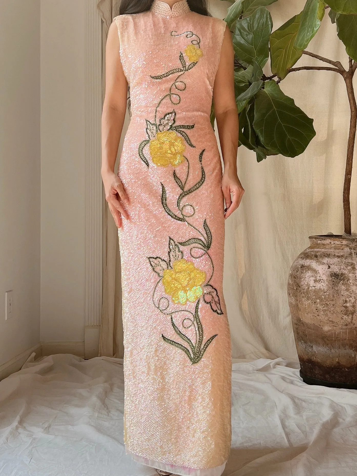1960s Peach Ombre Sequins Dress - M