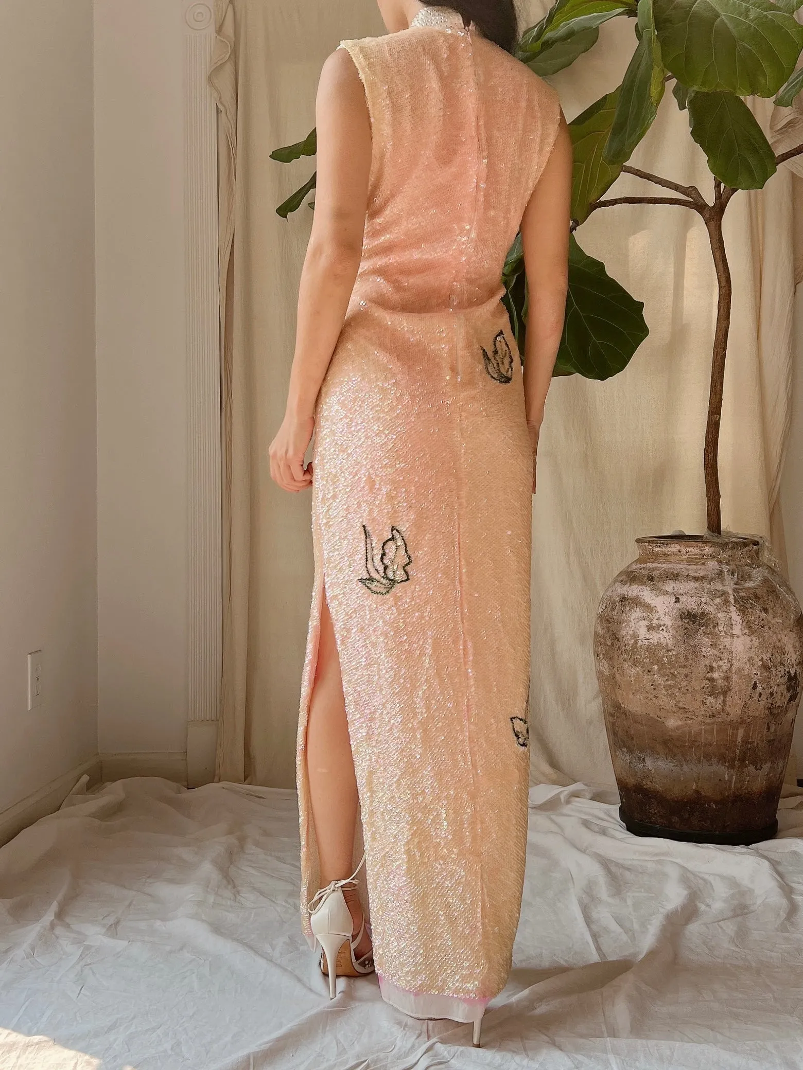 1960s Peach Ombre Sequins Dress - M