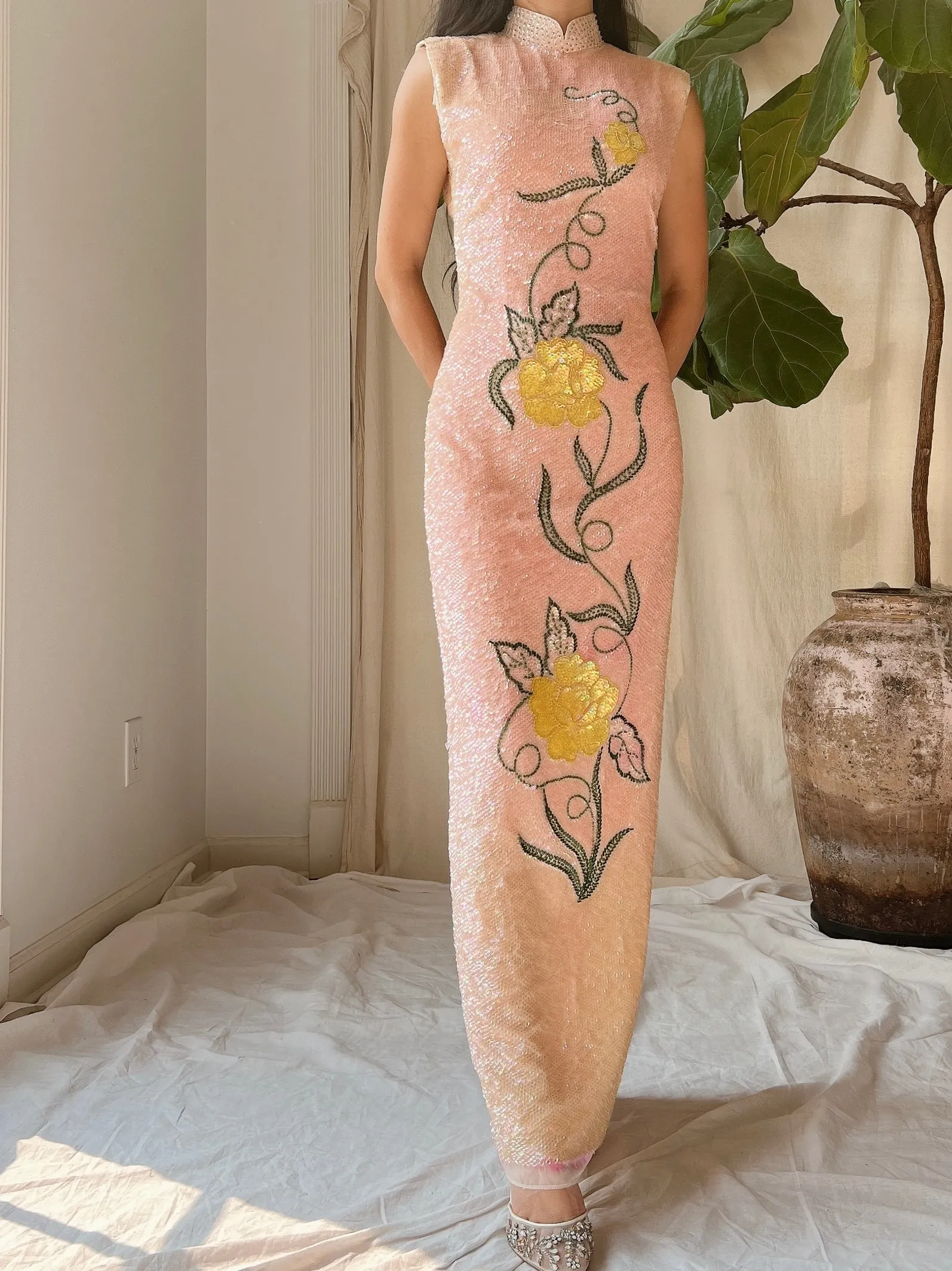 1960s Peach Ombre Sequins Dress - M