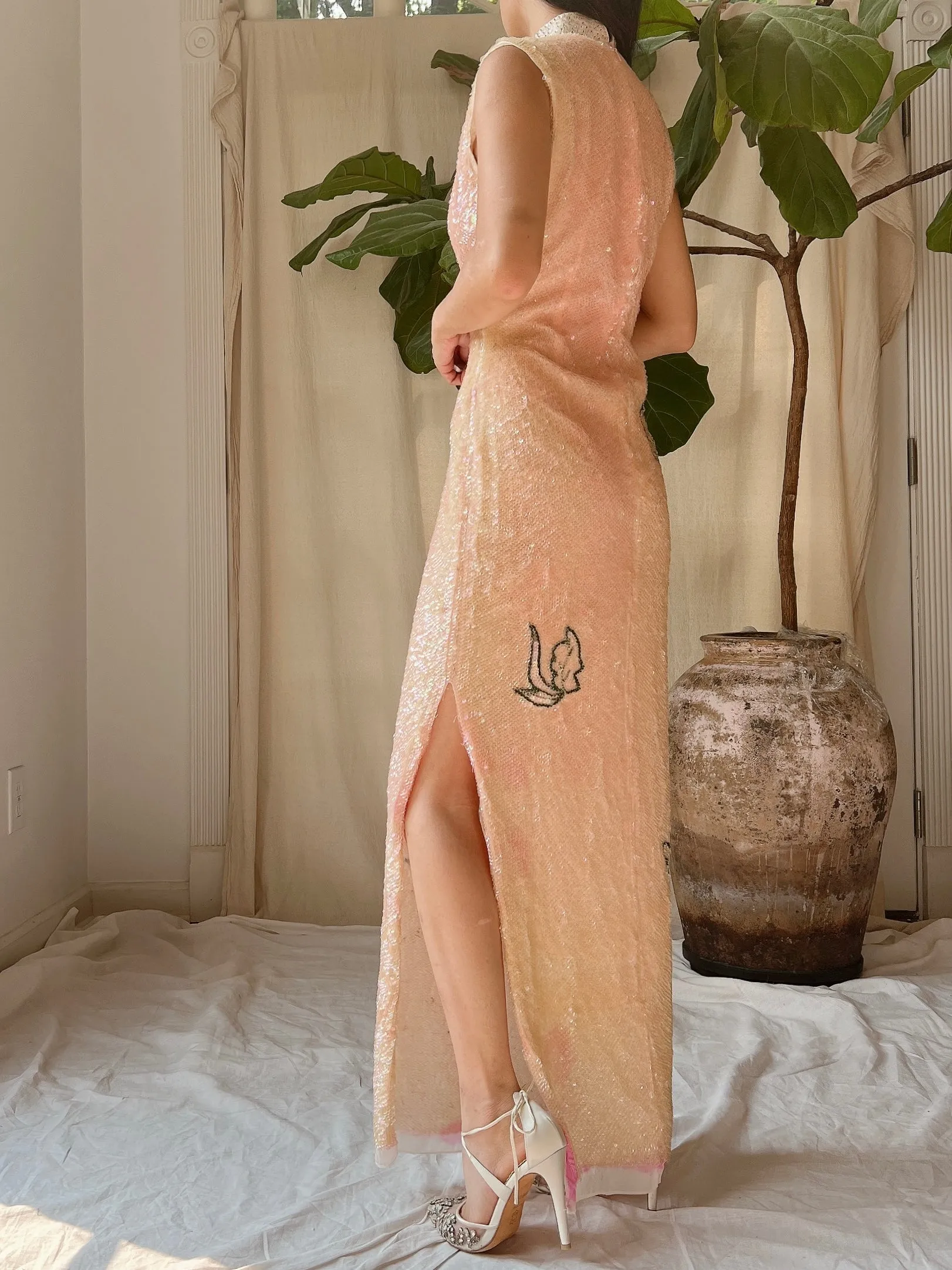 1960s Peach Ombre Sequins Dress - M