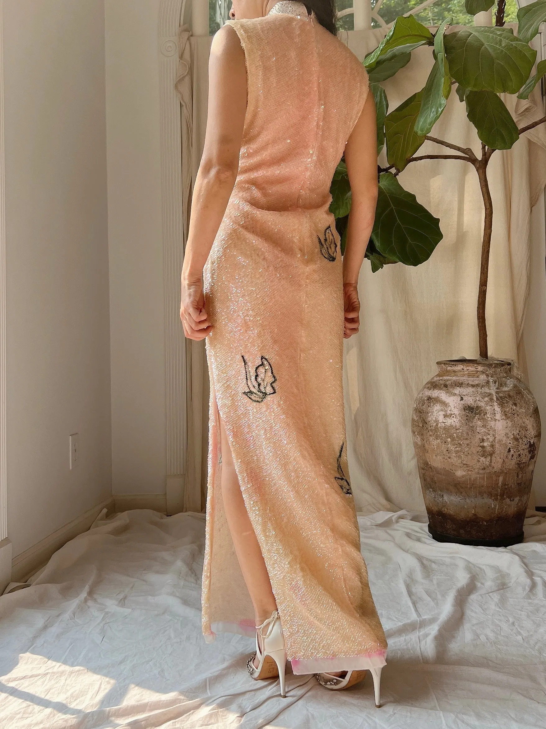 1960s Peach Ombre Sequins Dress - M