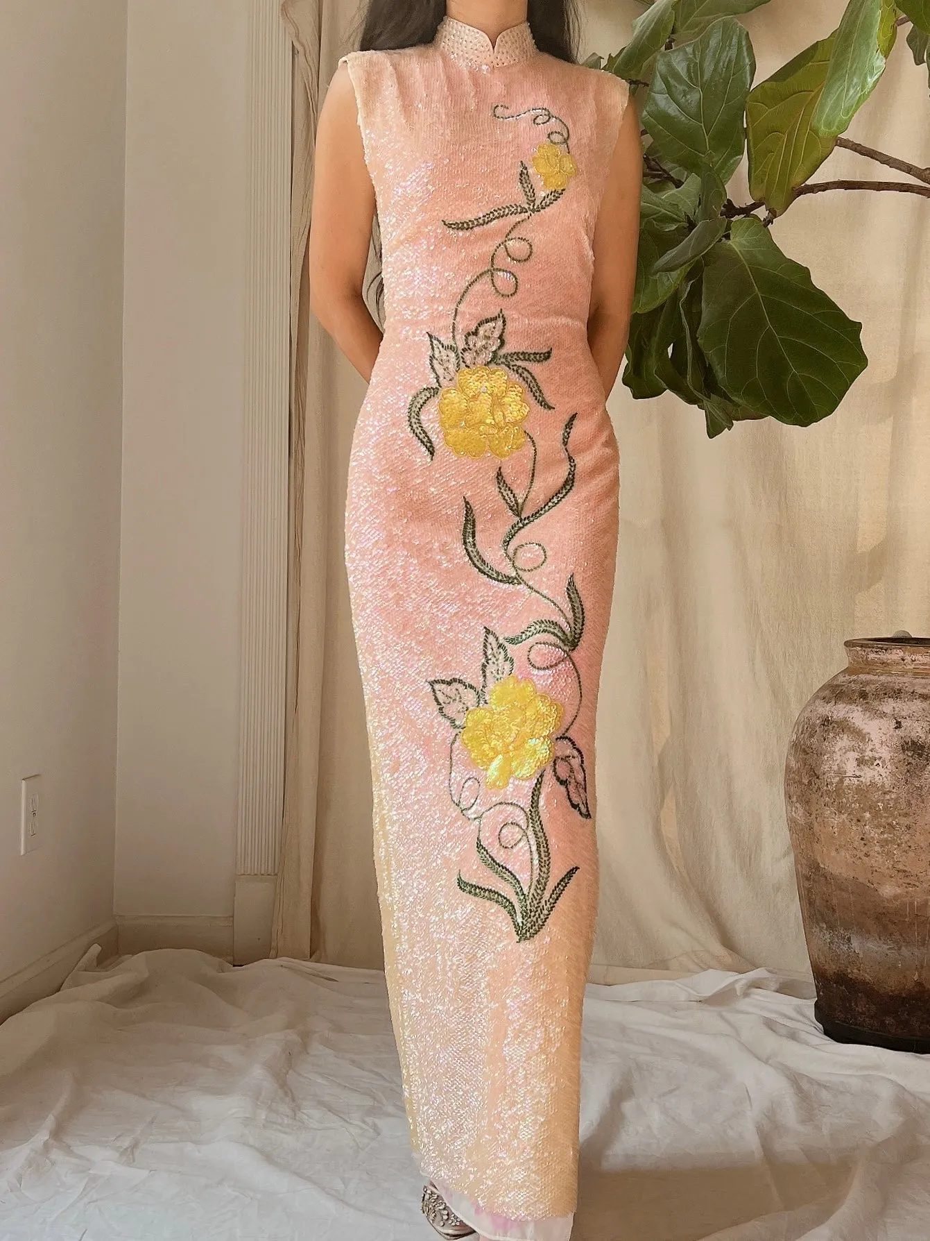 1960s Peach Ombre Sequins Dress - M