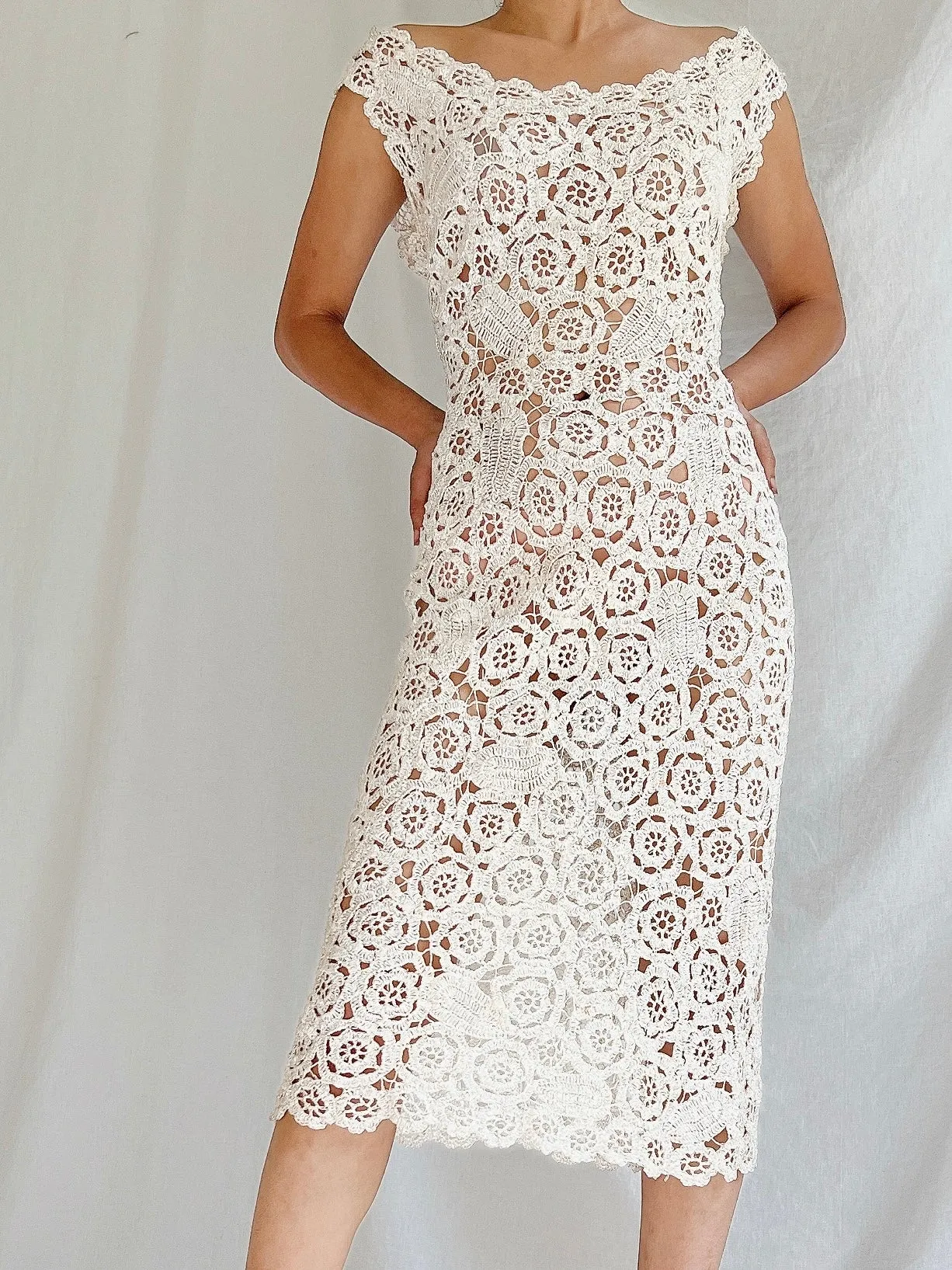 1969s Raffia Crochet Dress - S