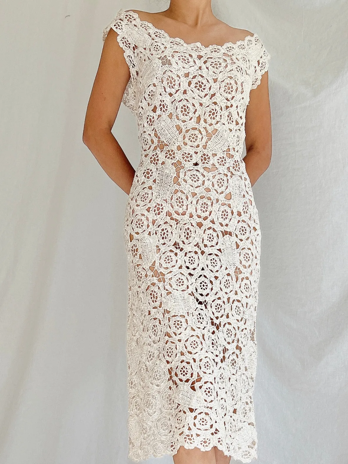 1969s Raffia Crochet Dress - S