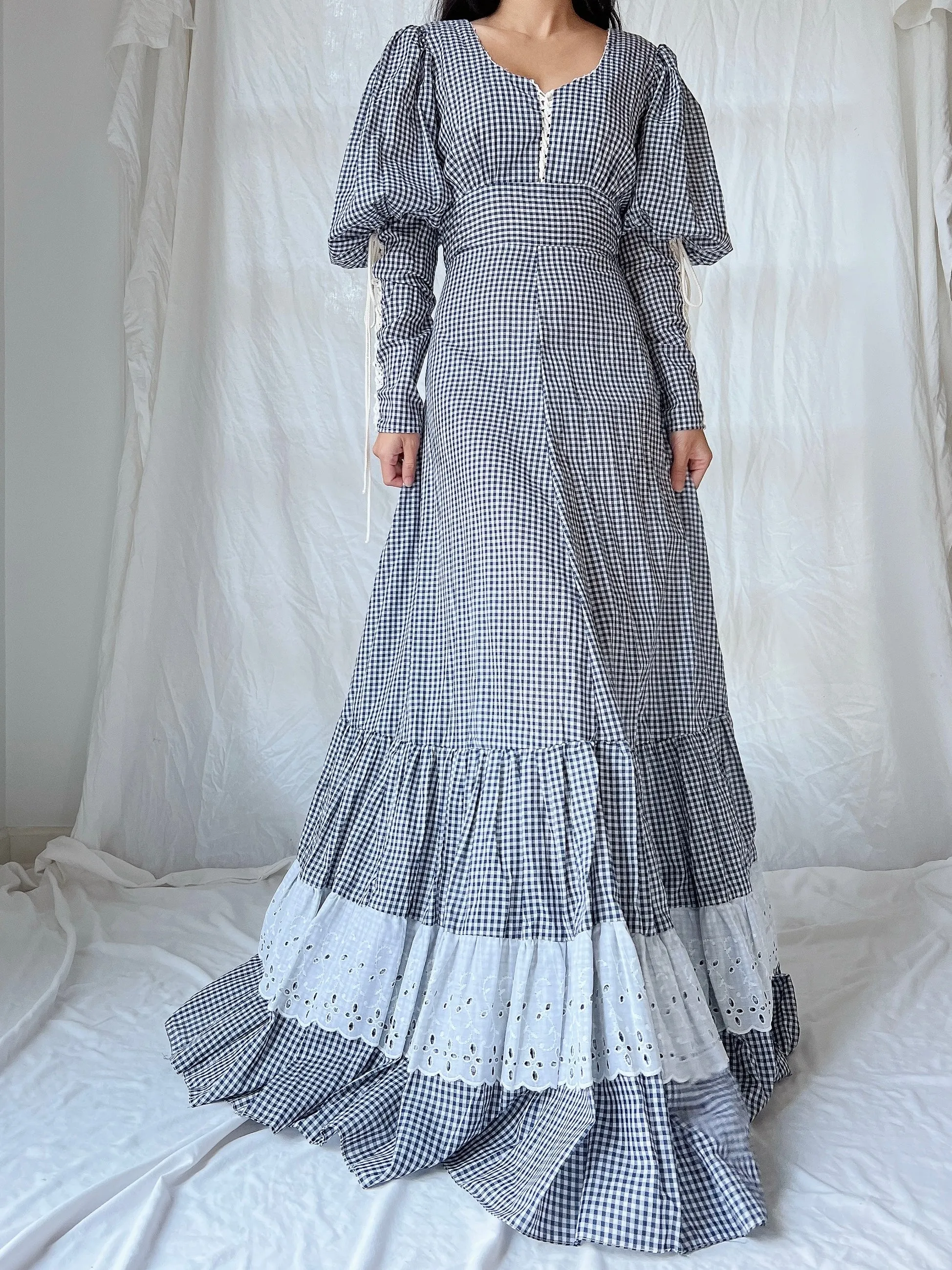1970s Gunne Sax Gingham Dress - S
