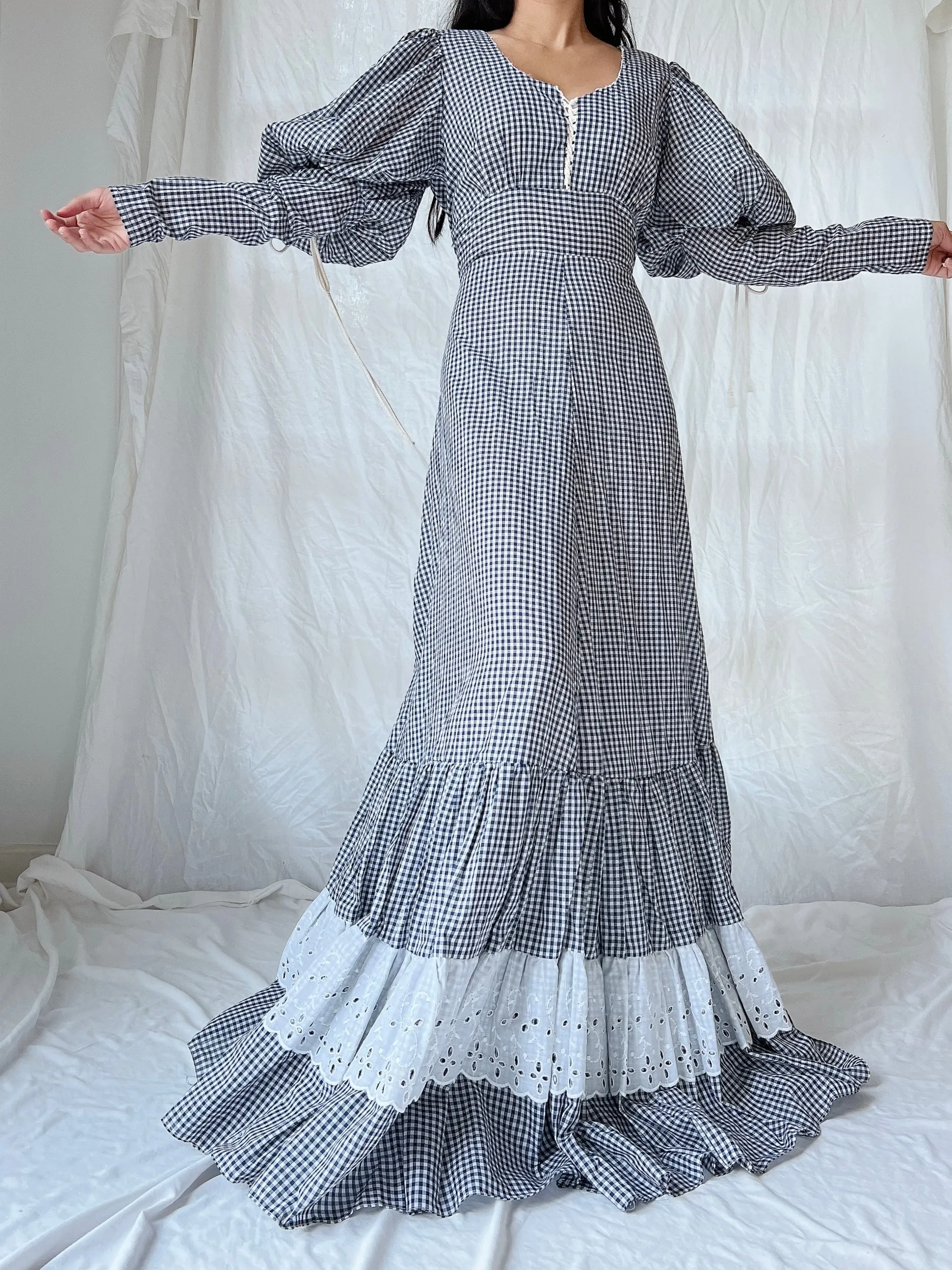 1970s Gunne Sax Gingham Dress - S