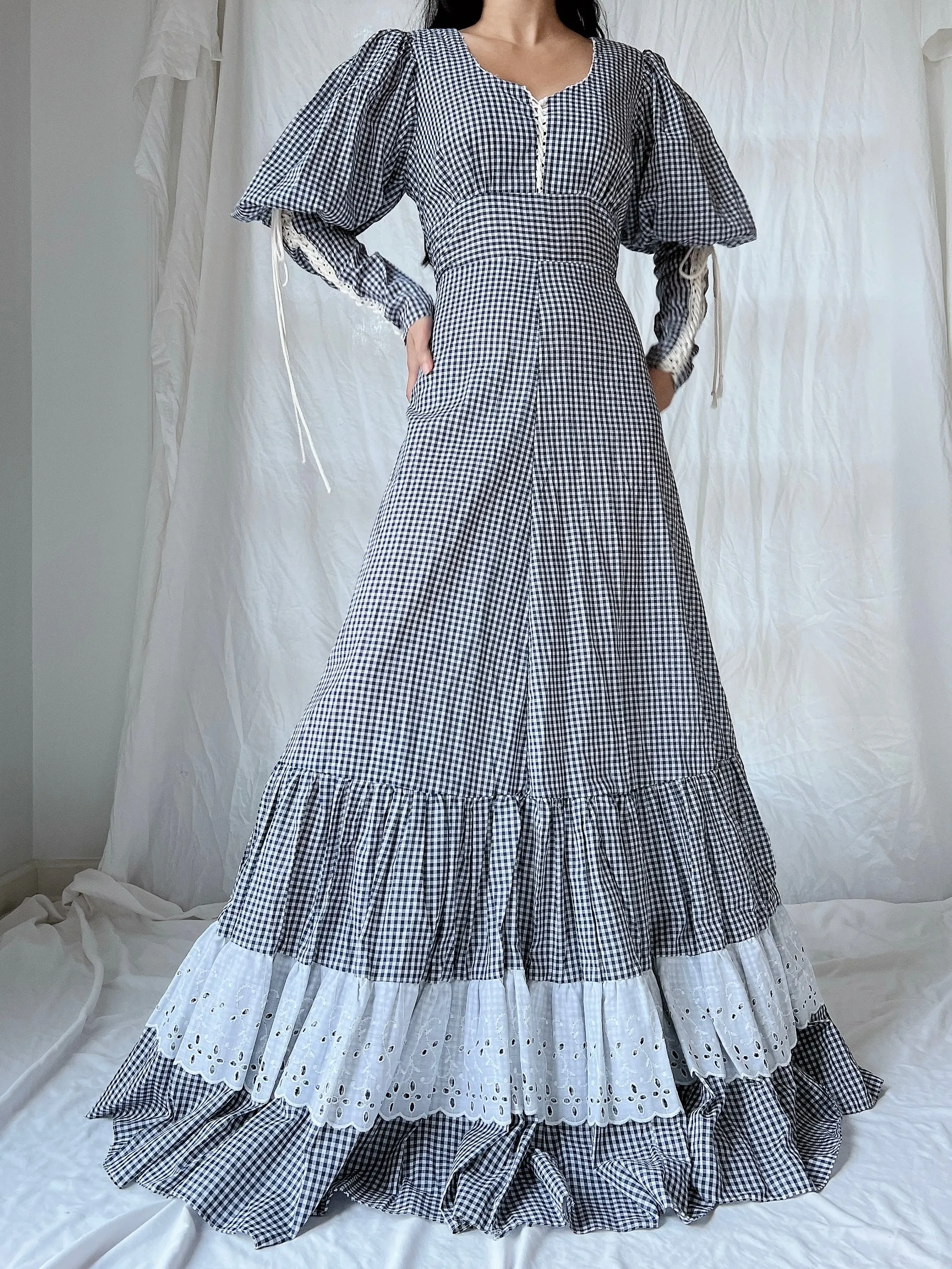 1970s Gunne Sax Gingham Dress - S