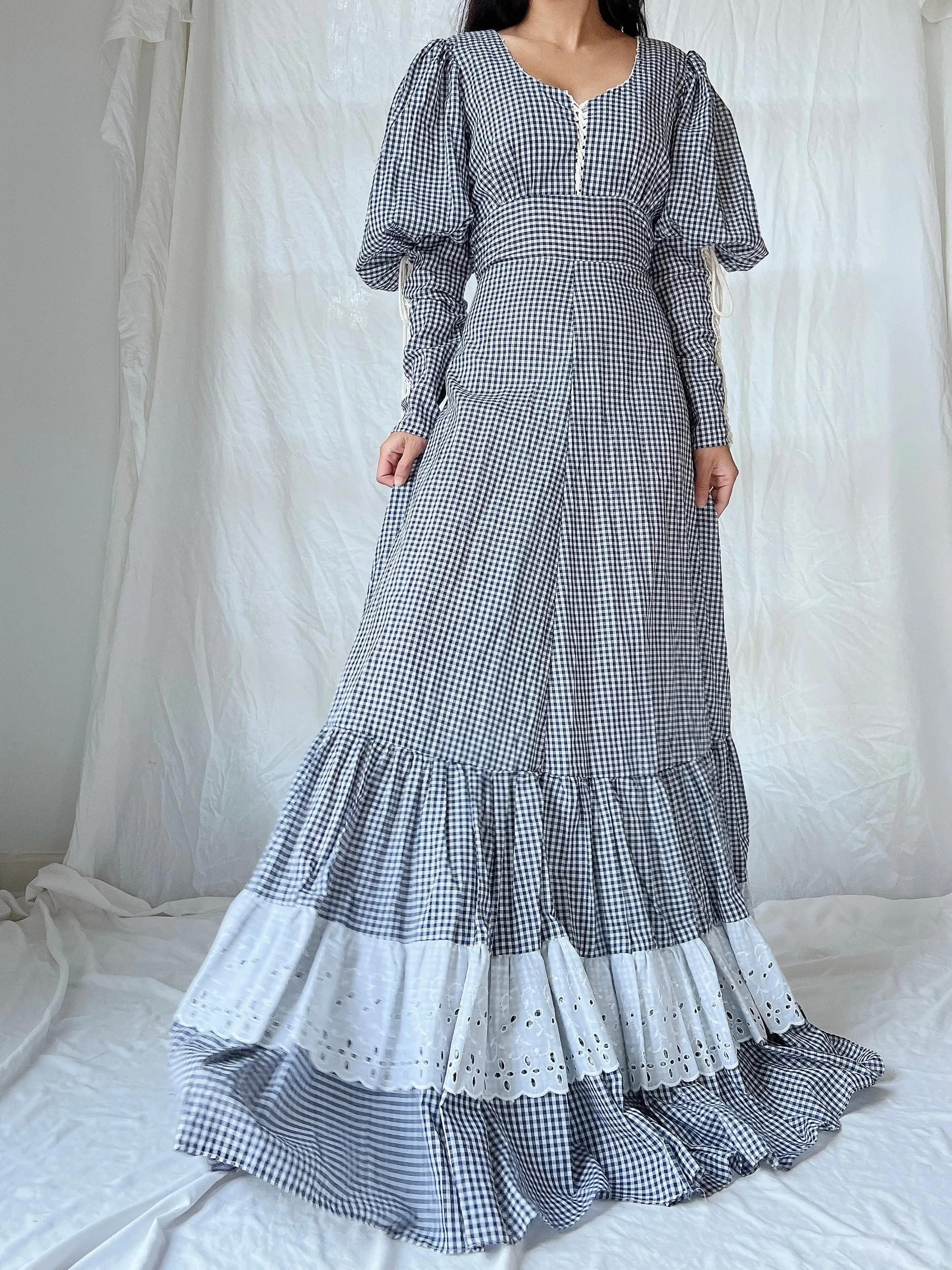 1970s Gunne Sax Gingham Dress - S
